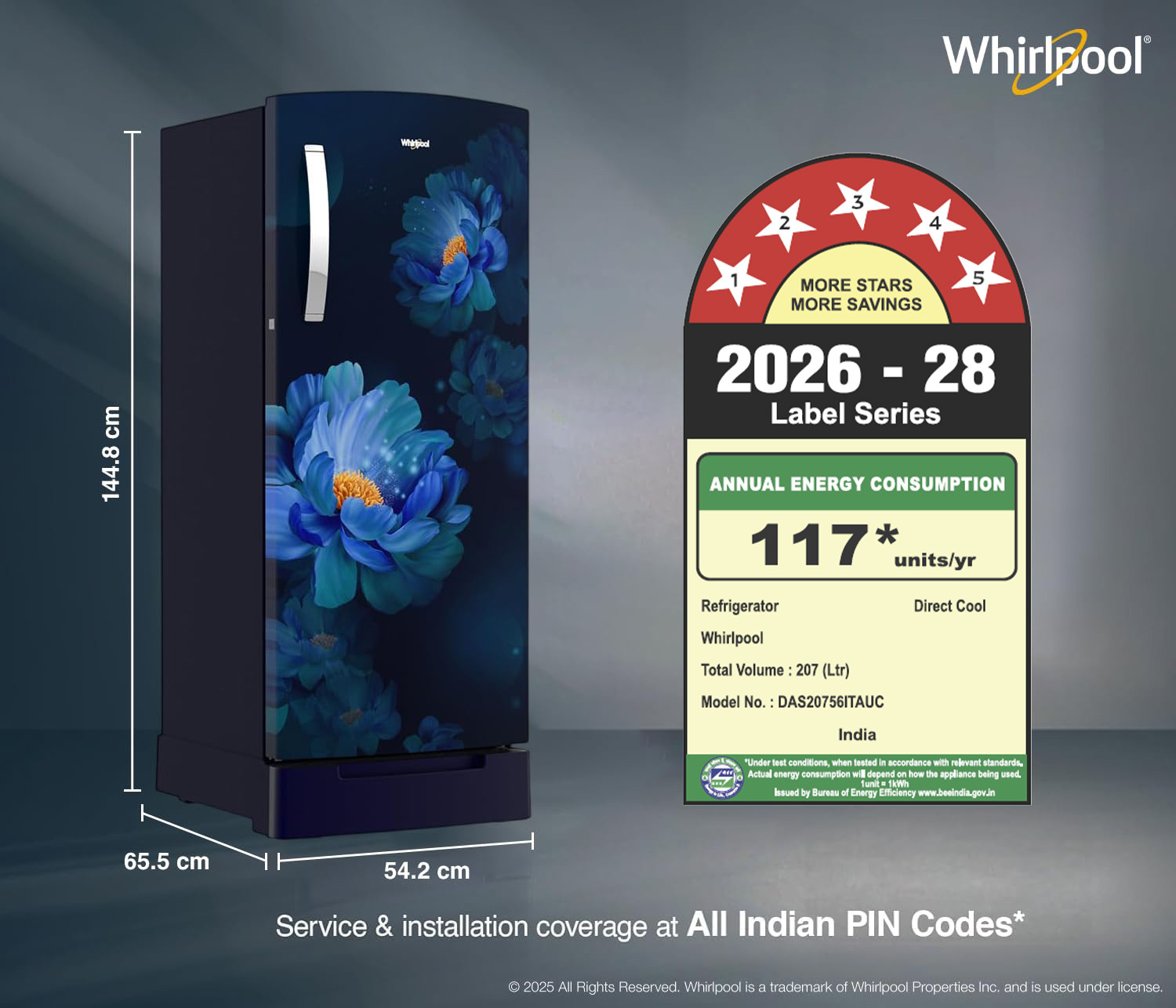 Image of Whirlpool 207 L Direct Cool Single Door 5 Star Refrigerator with 5 star Refrigerator with IntelliSense Inveter Technology and Base drawer