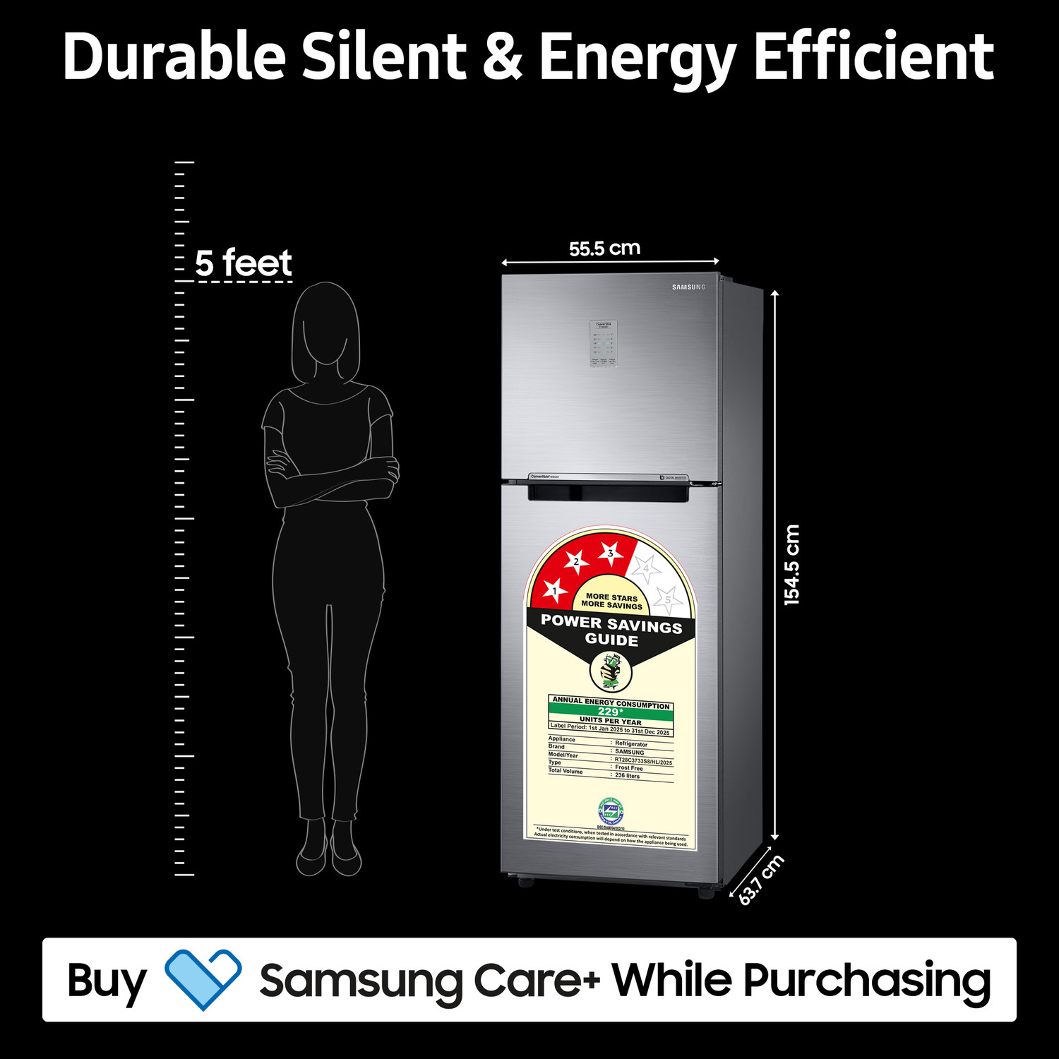 Image of Samsung 236 L Frost Free Double Door 3 Star Convertible Refrigerator with Digital Inverter and Display