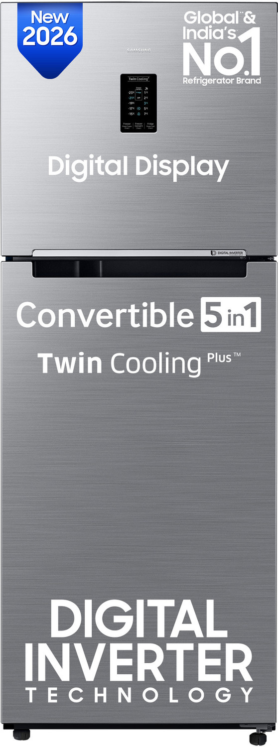 Image of Samsung 301 L Frost Free Double Door 2 Star Refrigerator with Convertible 5-in-1, Digital Inverter, Digital Display, 2026 Model