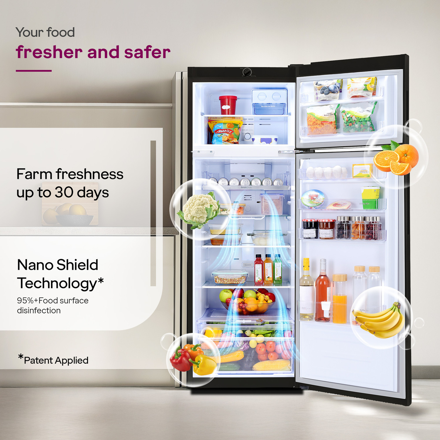 Image of Godrej 272 L Frost Free Double Door 2 Star Refrigerator with AI Powered 6-in-1 Freezer Convertible 30 Days Farm Freshness 95%+ Food Surface Disinfection