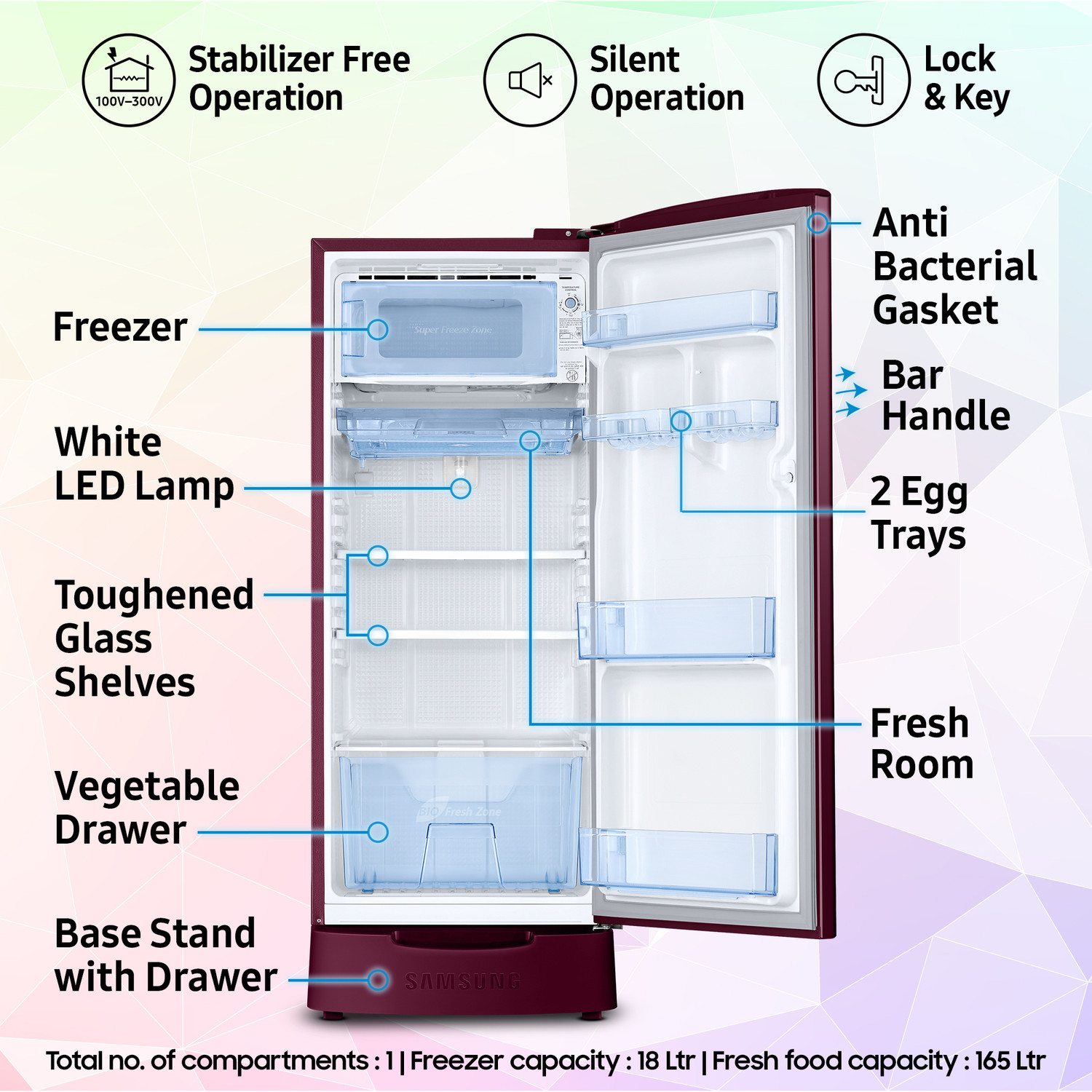 Image of Samsung 183 L Direct Cool Single Door 4 Star Refrigerator
