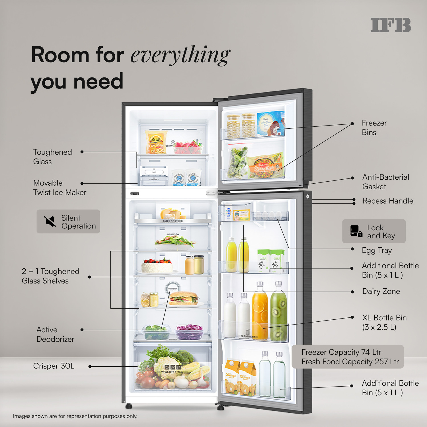 Image of IFB 331 L Frost Free Double Door 3 Star Refrigerator