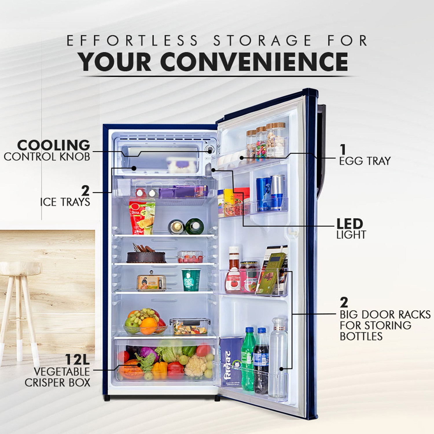 Image of MarQ by Flipkart 208 L Direct Cool Single Door 3 Star Refrigerator with Powerful Inverter Compressor & Large Vegetable Basket