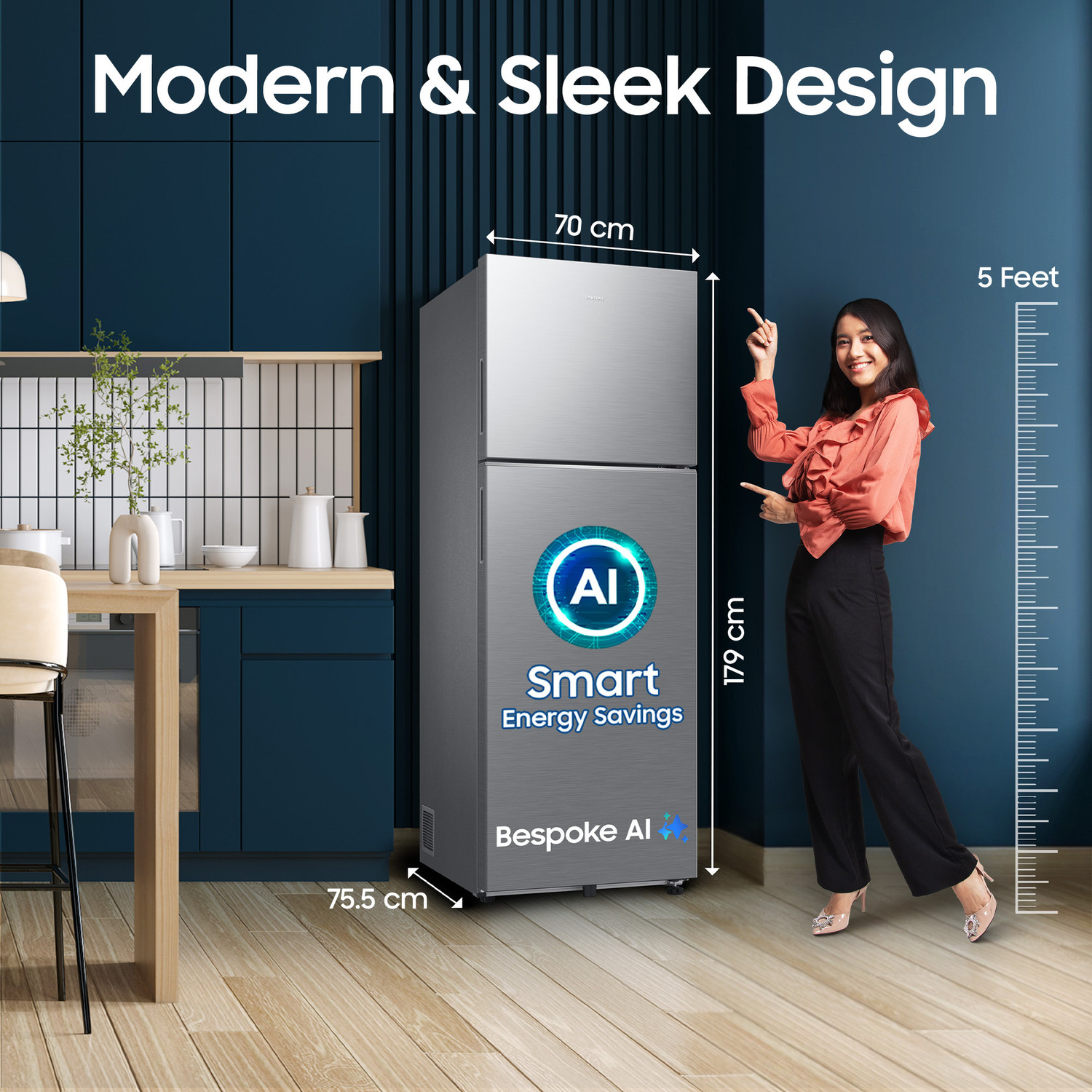 Image of Samsung 419 L Frost Free Double Door 2 Star Refrigerator with Convertible 5-in-1, Wifi Enabled, Bespoke AI, Digital Inverter, 2026 Model