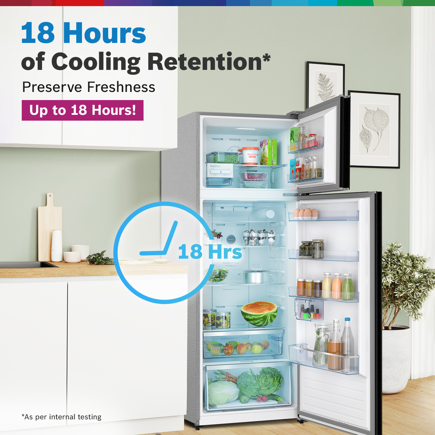 Image of BOSCH 368 L Frost Free Double Door 2 Star Convertible Refrigerator with Large LED Display, Inverter Frost Free , Integrated Handle, VitaFresh Technology for 10 Day Freshness, Integrated Handle