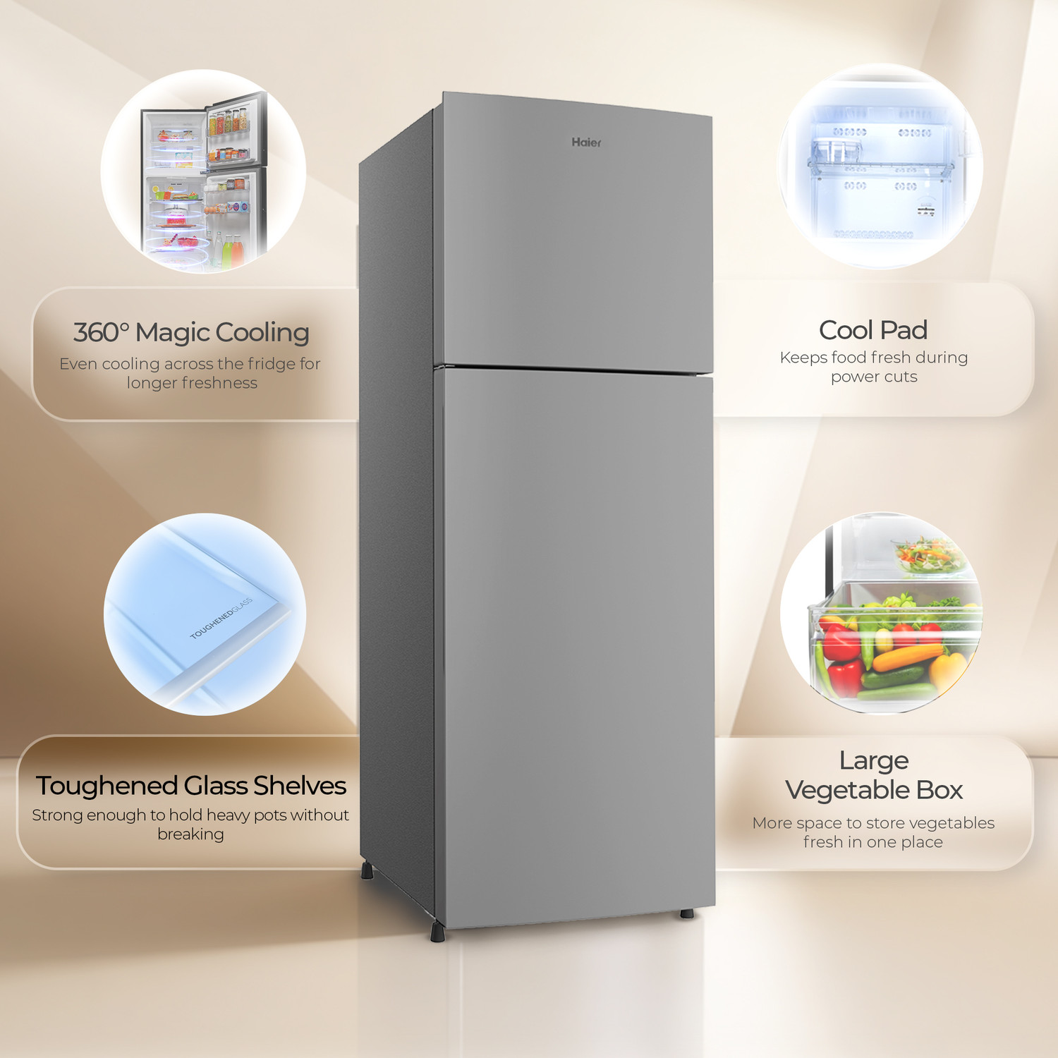 Image of Haier 240 L Frost Free Double Door 1 Star Refrigerator with Cool Pad for Extended Cooling & Spacious Fresh Zone