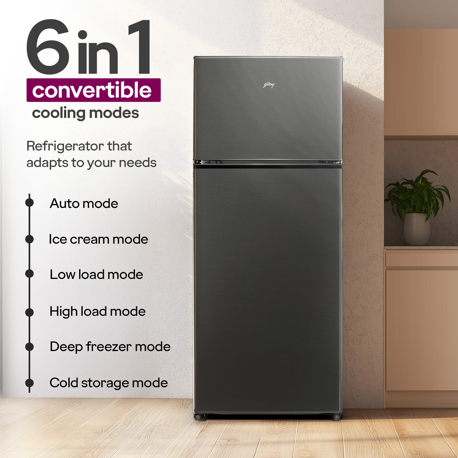 Image of Godrej 272 L Frost Free Double Door 2 Star Refrigerator with AI Powered 6-in-1 Freezer Convertible 30 Days Farm Freshness 95%+ Food Surface Disinfection