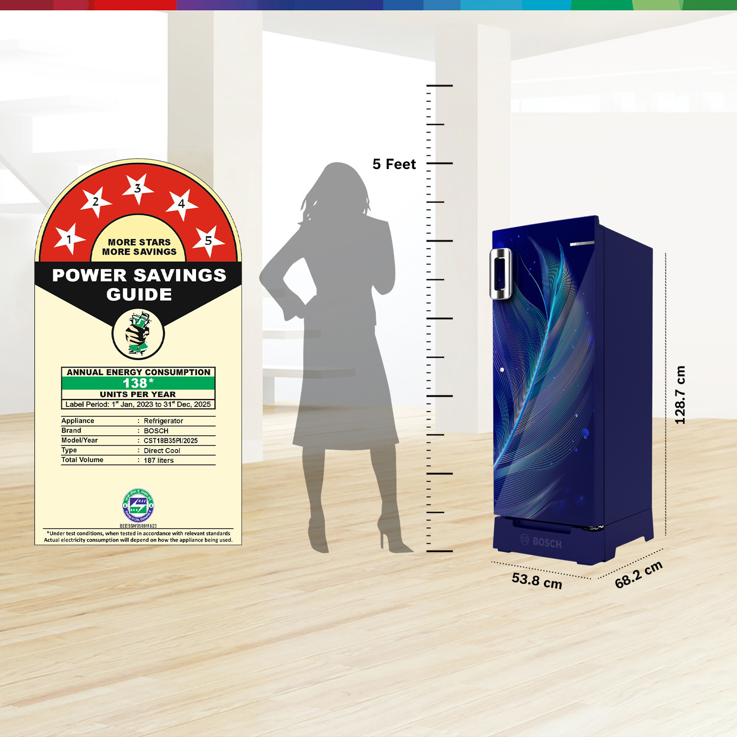 Image of BOSCH 187 L Direct Cool Single Door 5 Star Refrigerator with Base Drawer with Industry's largest vegetable box & Beverage space