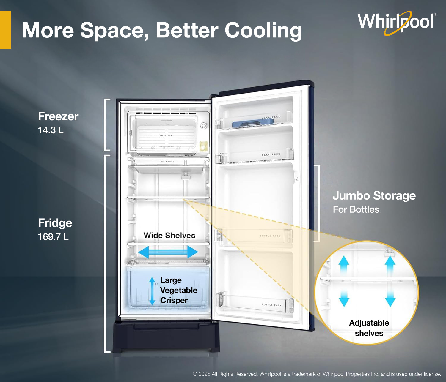Image of Whirlpool 184 L Direct Cool Single Door 5 Star Refrigerator with Base Drawer