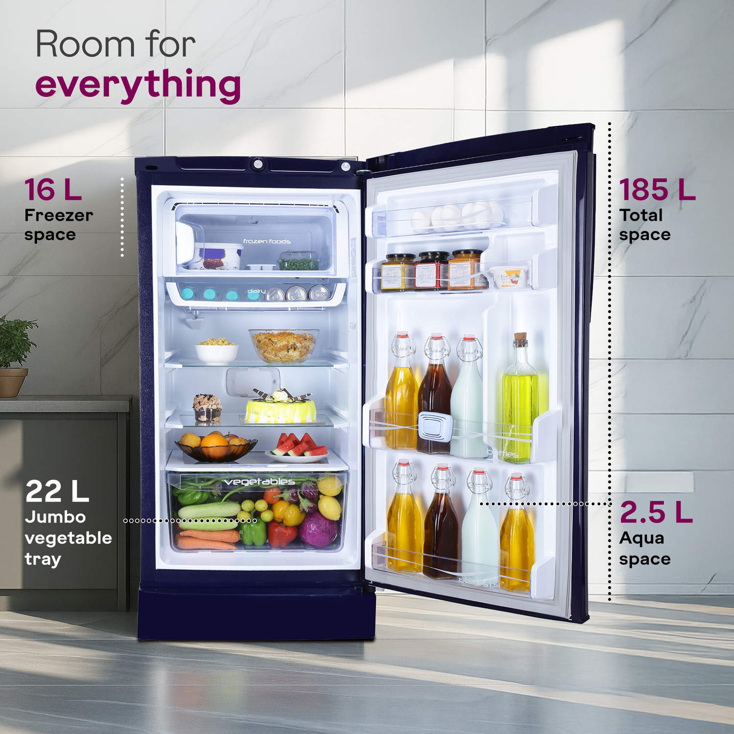 Image of Godrej 185 L Direct Cool Single Door 5 Star Refrigerator with 22L Jumbo Vegetable Tray Advanced Inverter Technology 2.5L Bottle Space