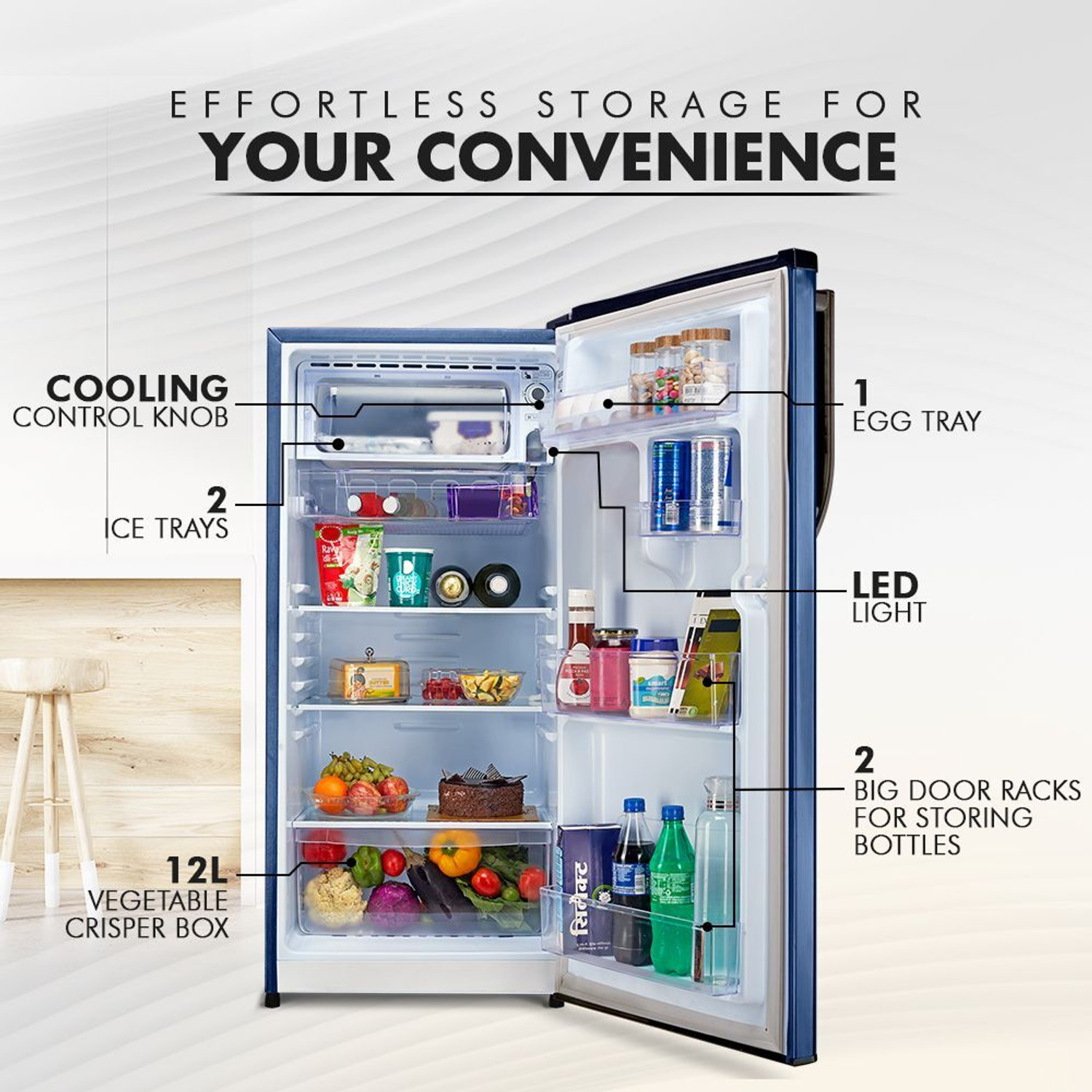 Image of MarQ by Flipkart 183 L Direct Cool Single Door 3 Star Refrigerator with Aroma Lock Technology & Toughened Glass Shelves