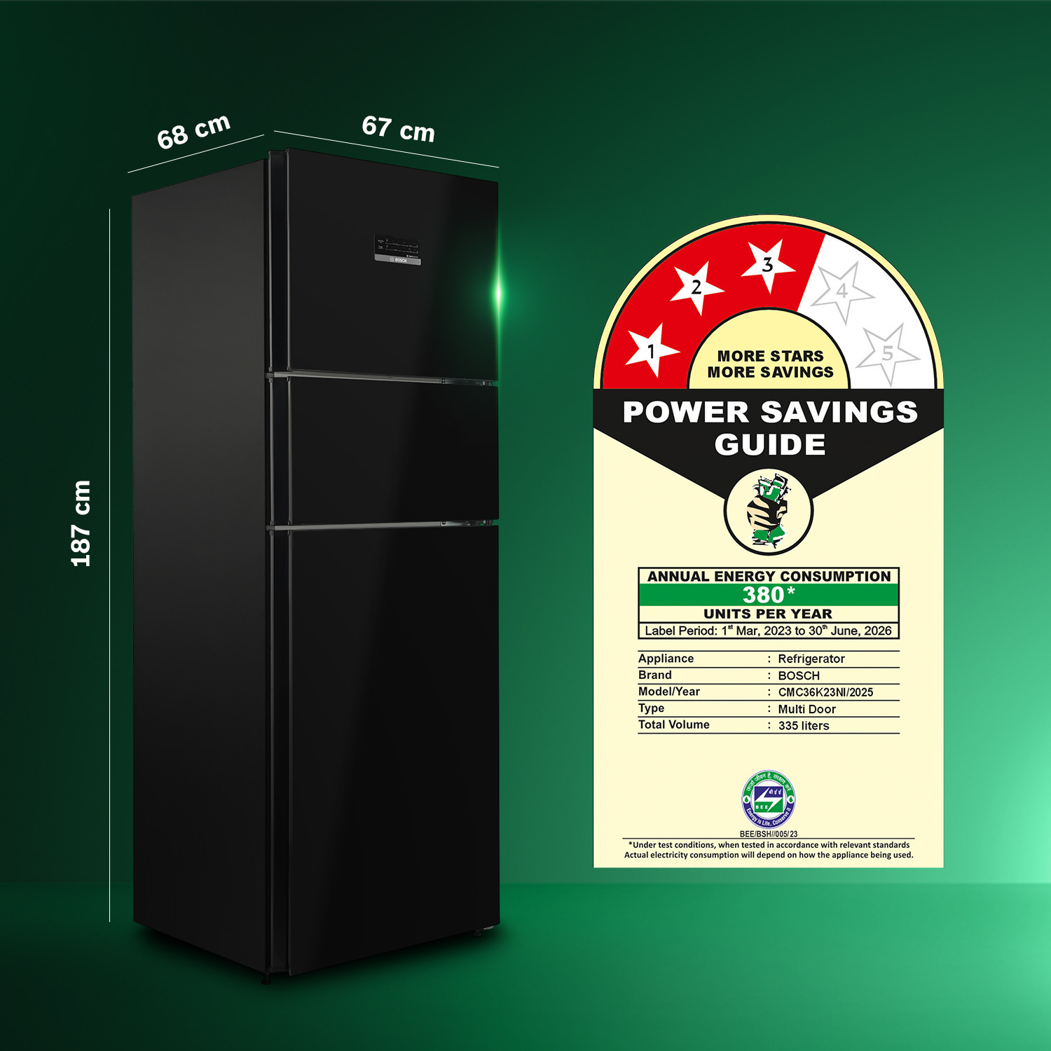 Image of BOSCH 335 L Frost Free Triple Door 3 Star Refrigerator
