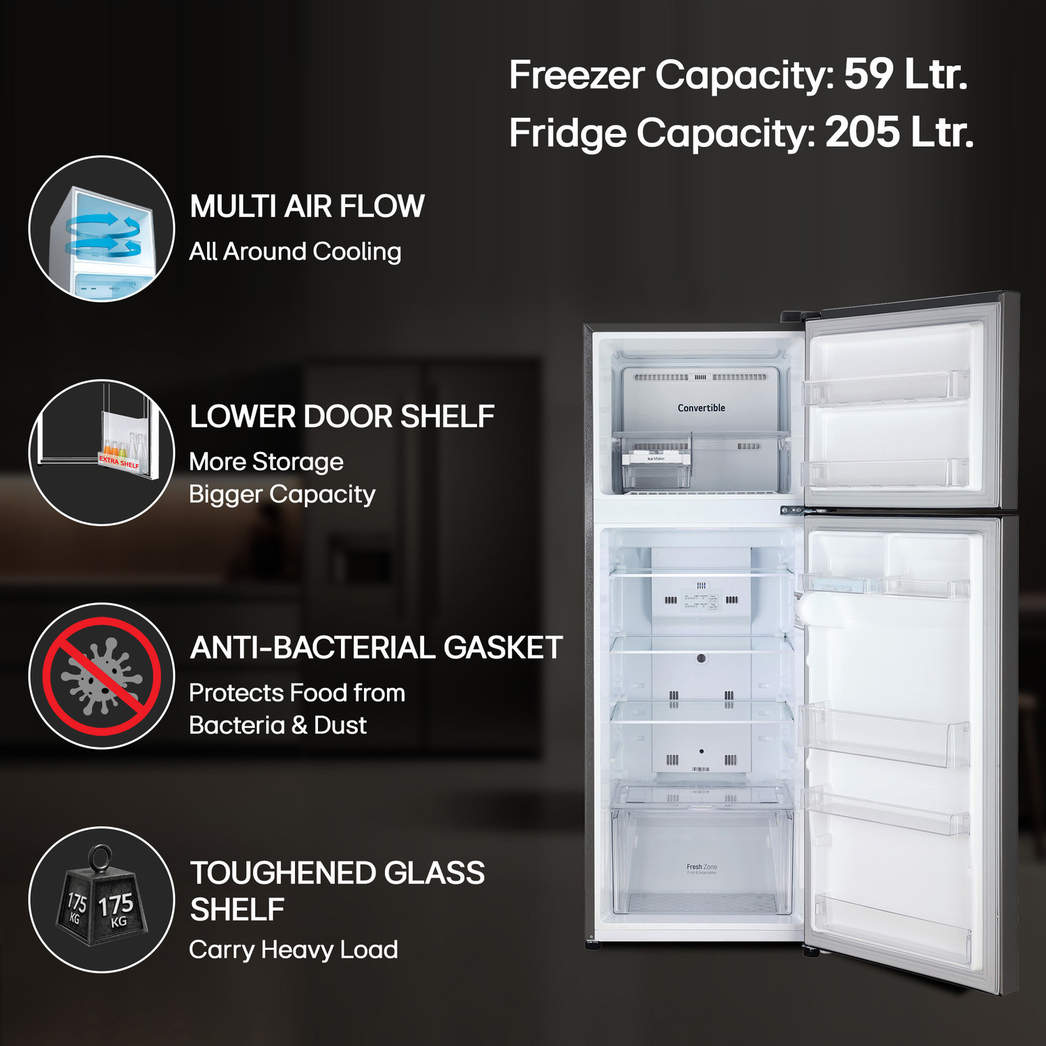 Image of LG 264 L Frost Free Double Door 2 Star Convertible Refrigerator with Smart Inverter Compressor