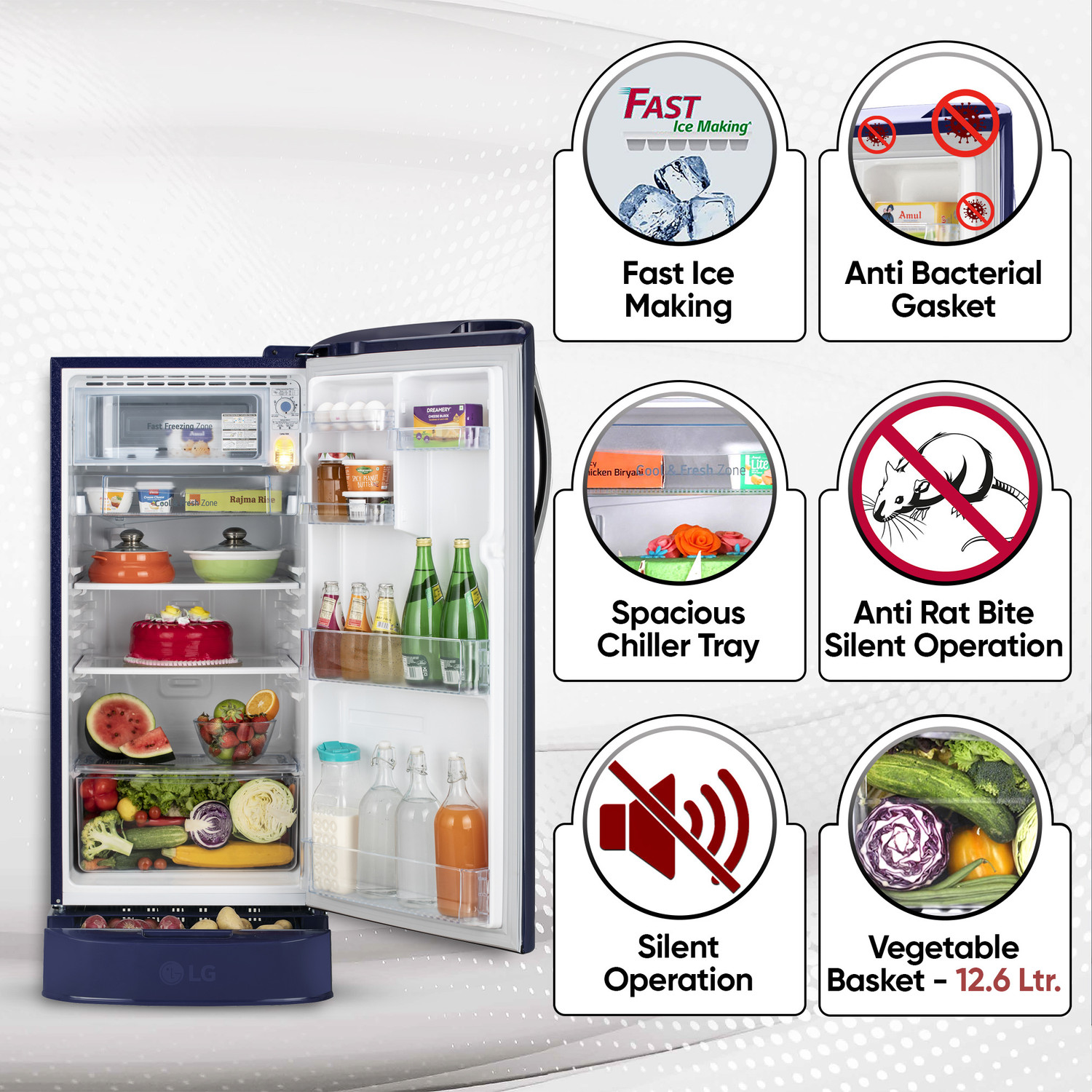 Image of LG 185 L Direct Cool Single Door 5 Star Refrigerator with Base Drawer with Smart Inverter Compressor, Fast Ice Making