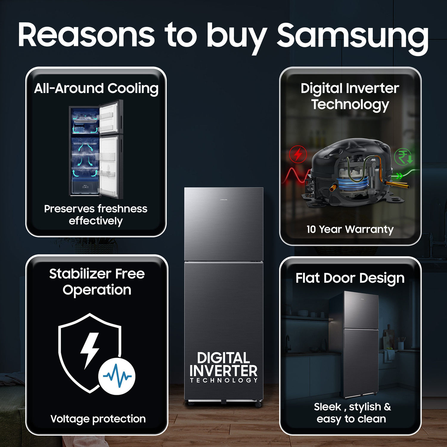 Image of Samsung 236 L Frost Free Double Door 3 Star Refrigerator with Digital Inverter, 2026 Model
