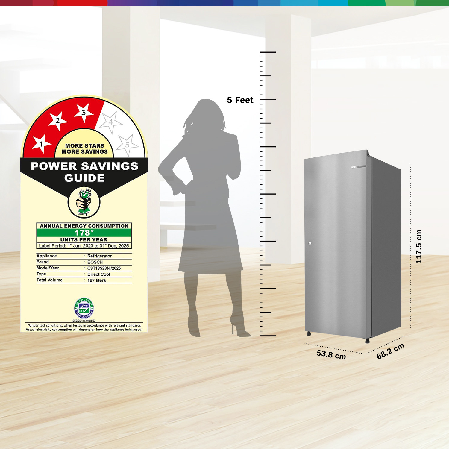 Image of BOSCH 187 L Direct Cool Single Door 3 Star Refrigerator with Industrys largest vegetable box|Industrys largest Beverage space� 18 Hour Cooling Retention during powercut, 2.5x Faster Cooling