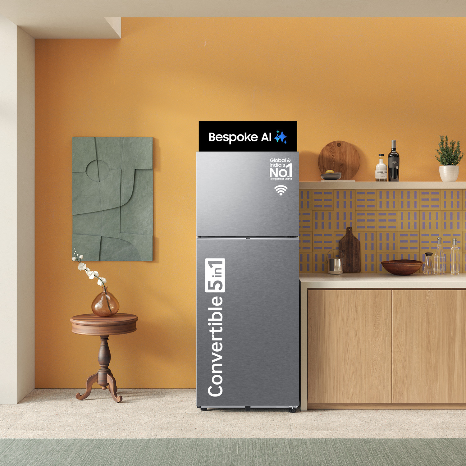 Image of Samsung 396 L Frost Free Double Door 2 Star Convertible Refrigerator with 5-in-1, Digital Inverter, WiFi Enabled Bespoke AI