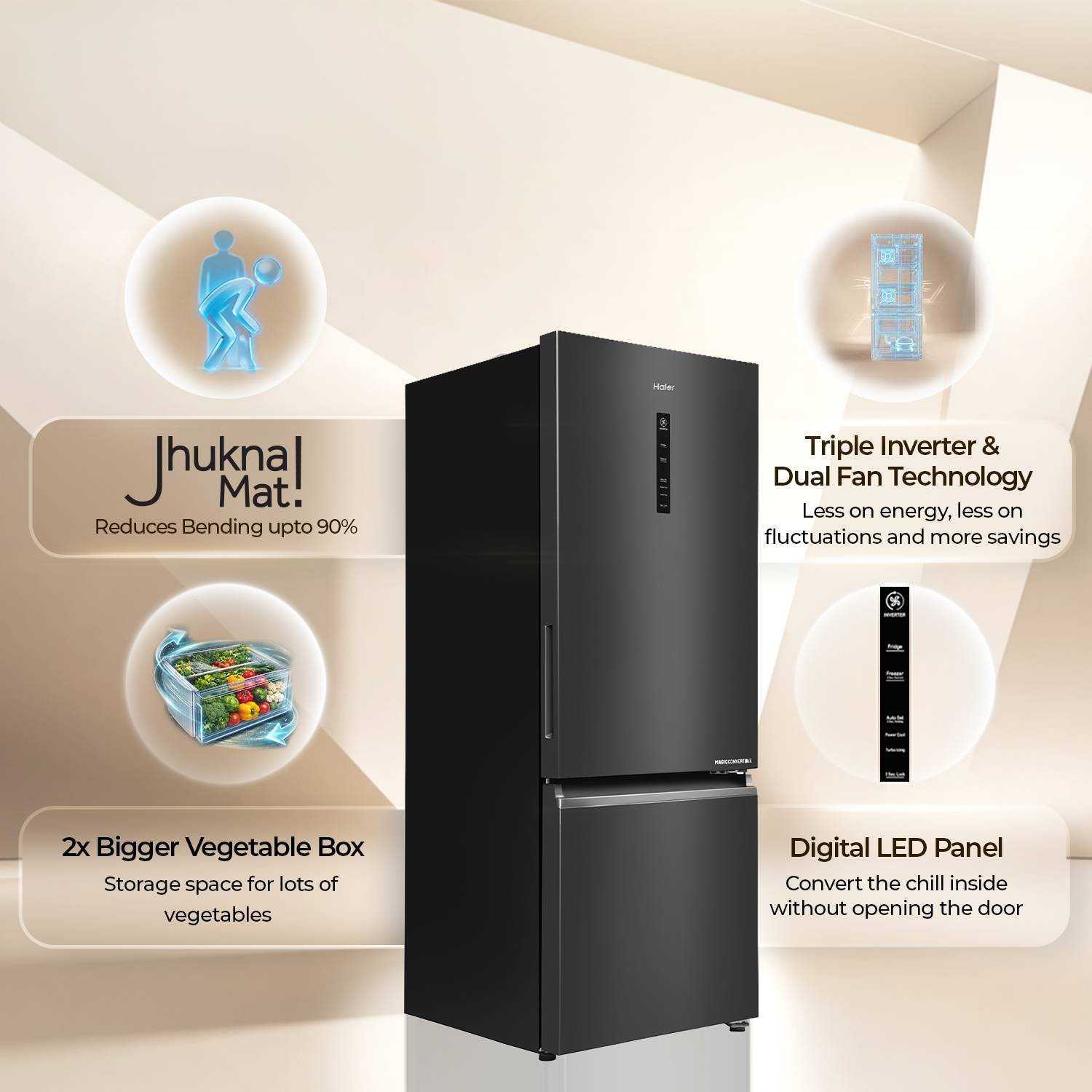 Haier 355L Frost Free Double Door Refrigerator - Image 3