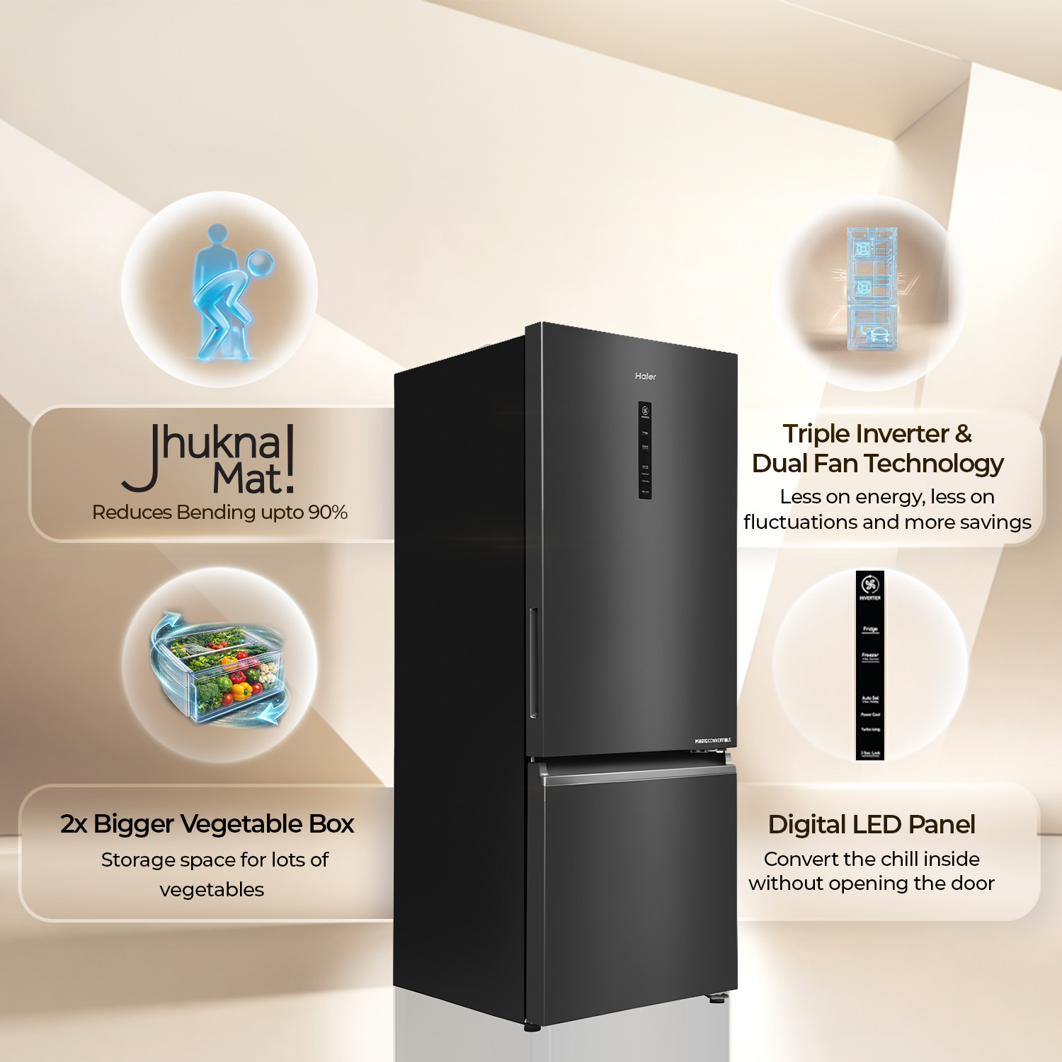 Image of Haier 355 L Frost Free Double Door 2 Star Convertible Refrigerator with Triple Inverter ,Bottom Mount with14 In 1 Convertible Modes, Digital Display & 2X ( 2026 Model)