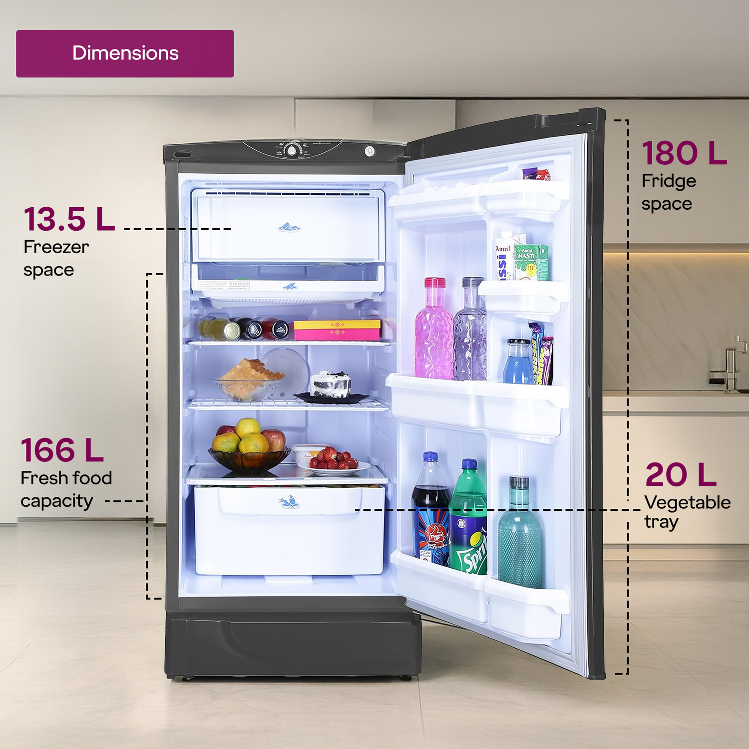 Image of Godrej 180 L Direct Cool Single Door 1 Star Refrigerator with 20L Jumbo Vegetable Tray Advanced Capillary Technology 2.5L Bottle Space