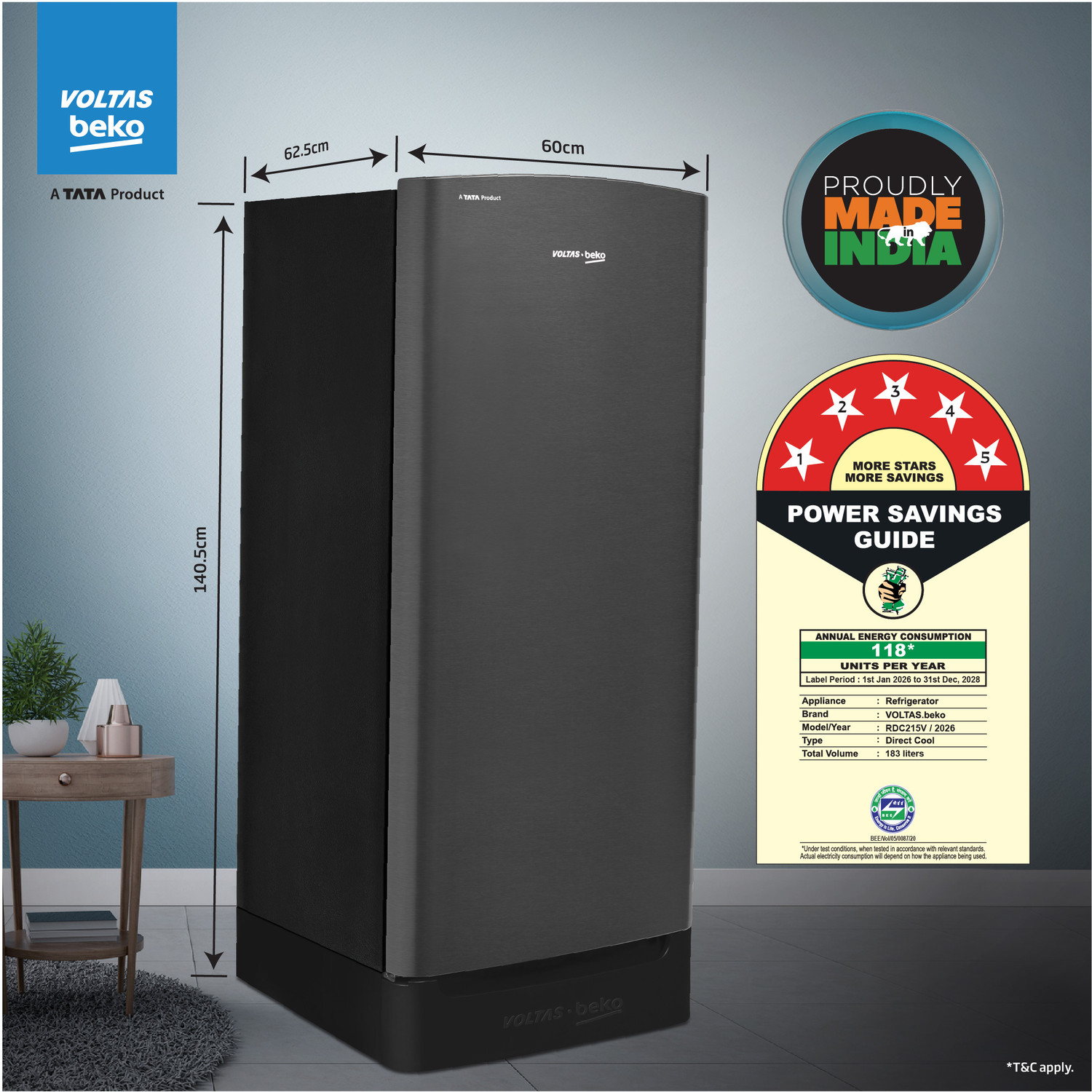 Image of Voltas Beko 183 L Direct Cool Single Door 5 Star Refrigerator with Base Drawer