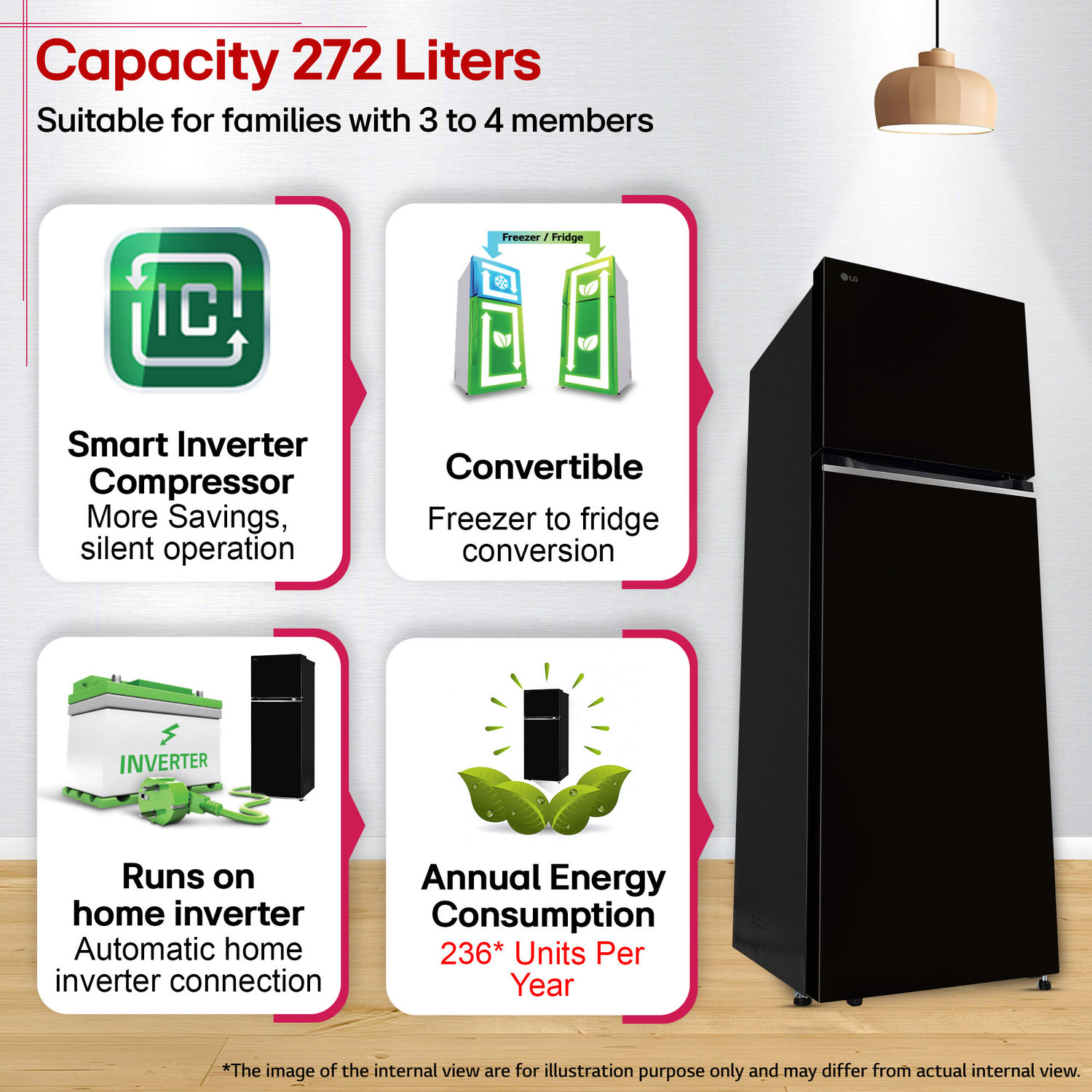 Image of LG 272 L Frost Free Double Door 2 Star Convertible Refrigerator with Convertible, smart Inverter Compressor, Multi Air Flow Cooling, diagnosis, Deodorizer, Works Without Stabilizer, Auto Connect & 2026 Model