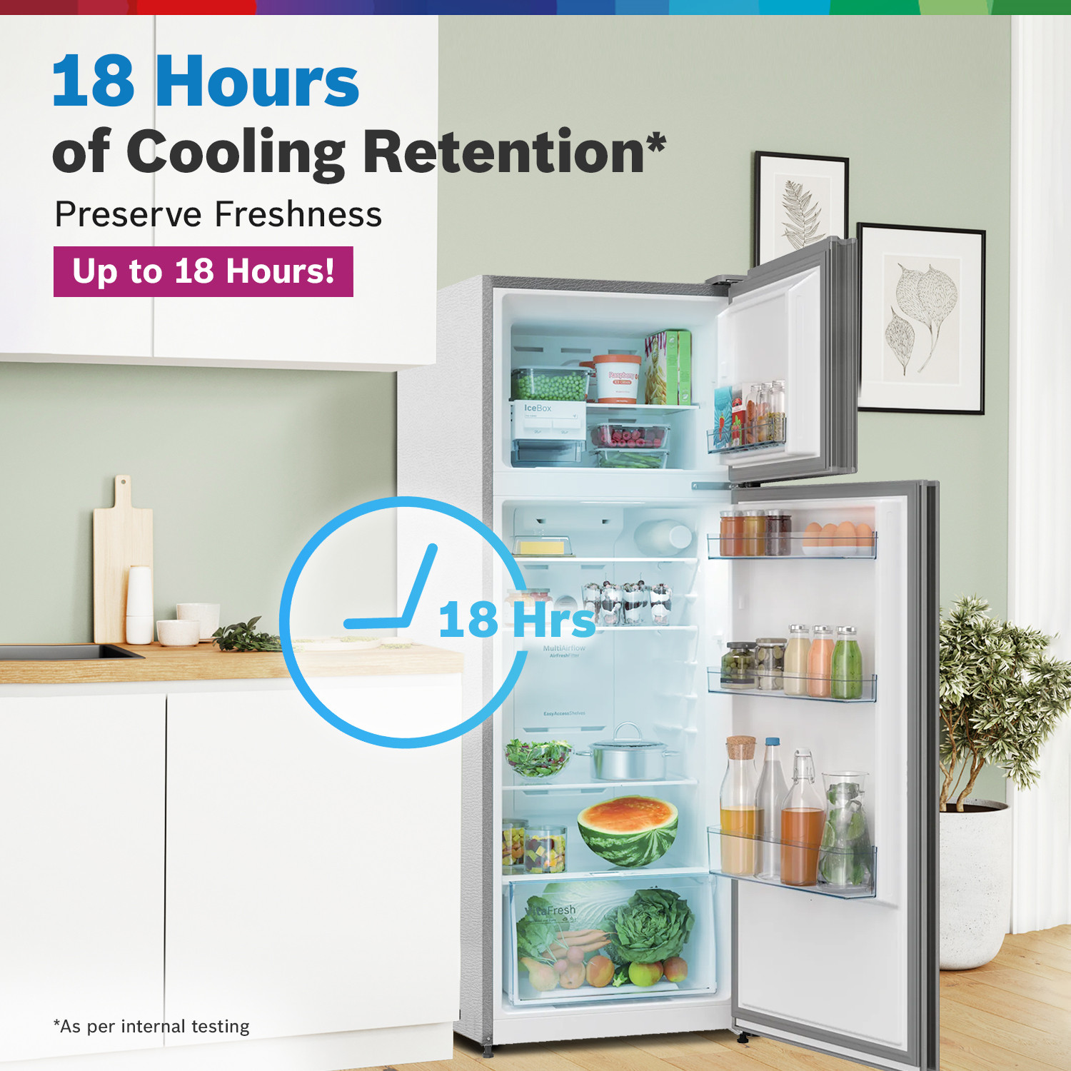 Image of BOSCH 243 L Frost Free Double Door 3 Star Refrigerator with Inverter Large LED Display, 18 Hrs Cooling Retention, Integrated Handle