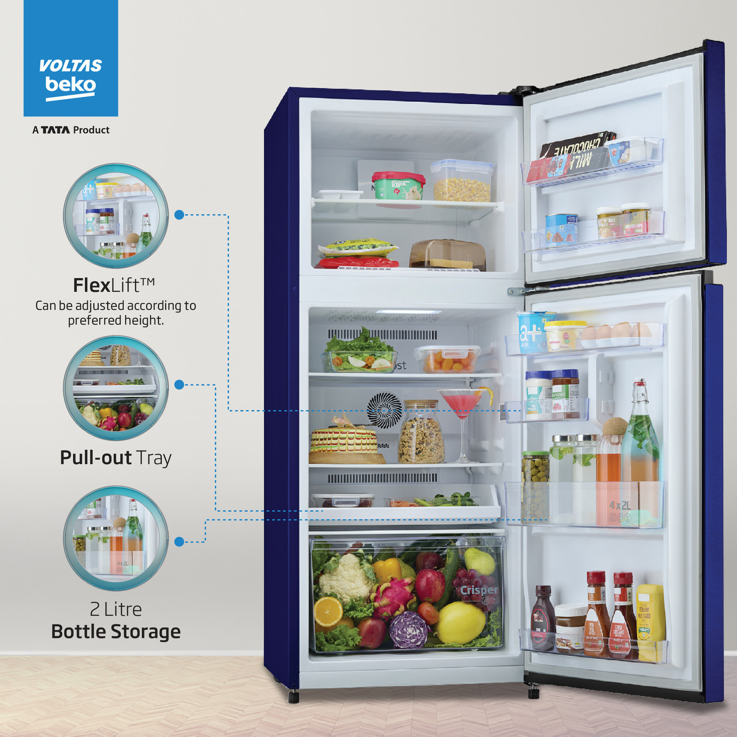 Image of Voltas Beko 243 L Frost Free Double Door 2 Star Refrigerator