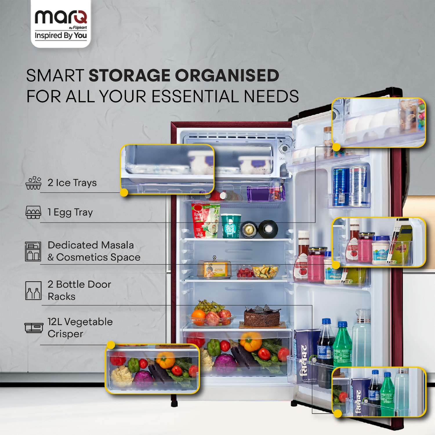 Image of MarQ by Flipkart 183 L Direct Cool Single Door 2 Star Refrigerator with Toughened Glass Shelves and Large Vegetable Basket
