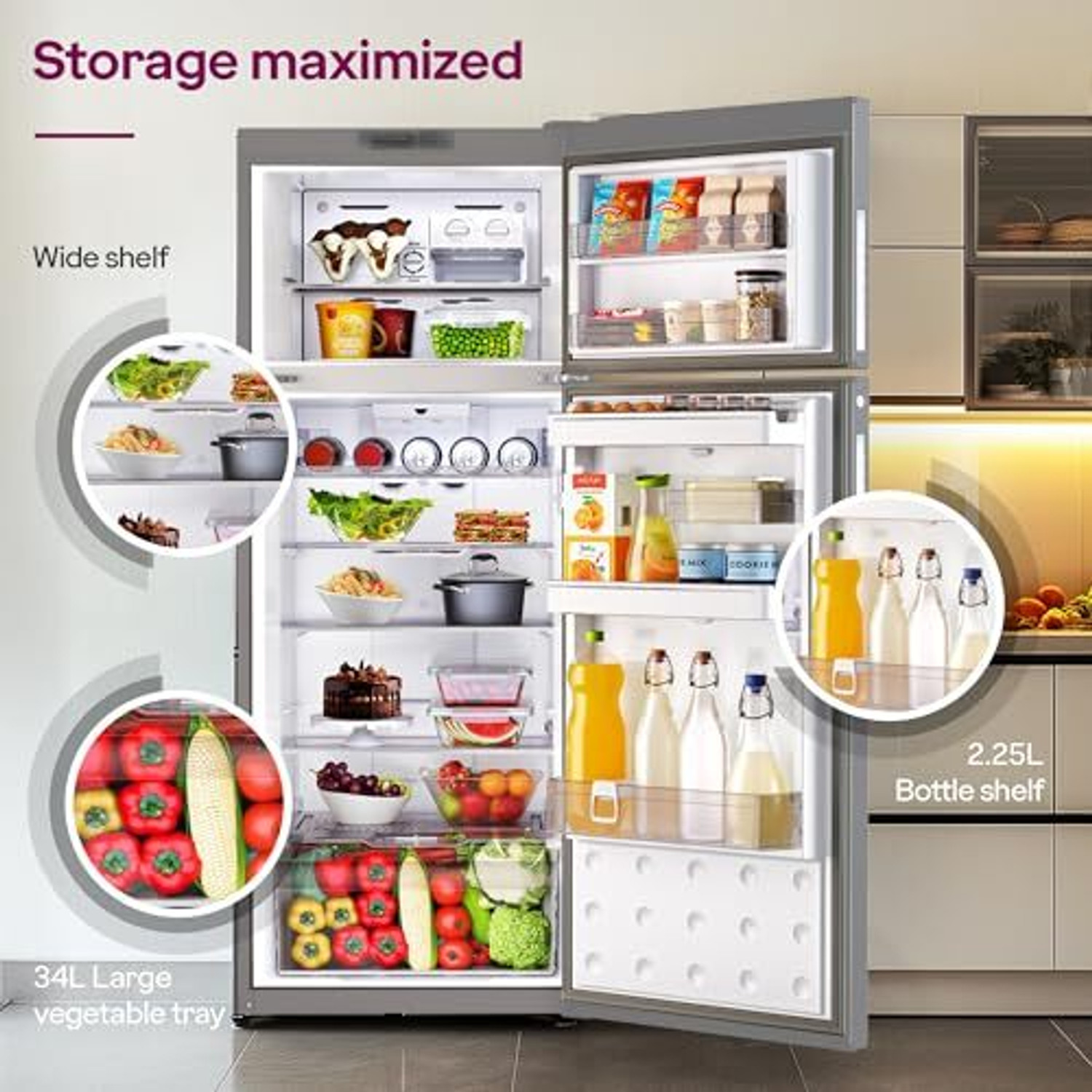 Image of Godrej 308 L Frost Free Double Door 2 Star Refrigerator with AI Powered 4-in-1 Freezer Convertible 30 Days Farm Freshness 95%+ Food Surface Disinfection