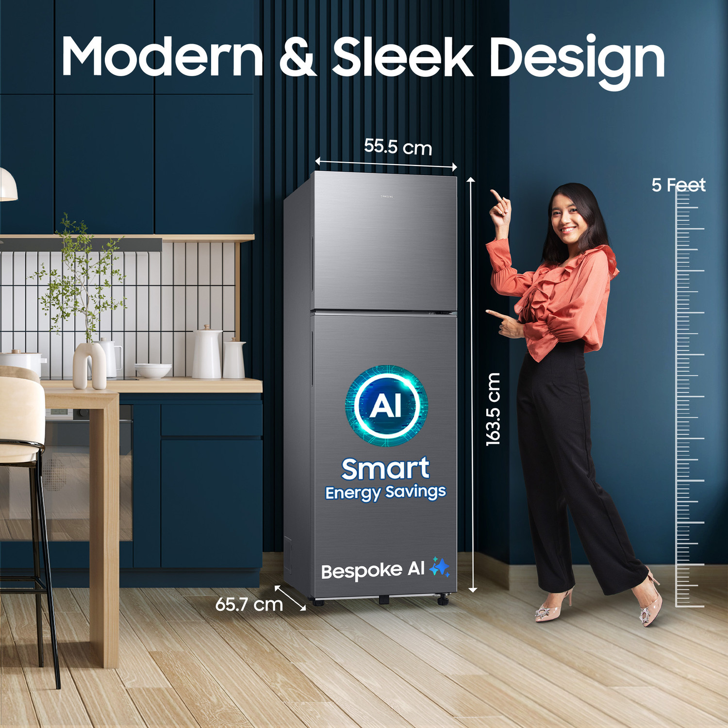 Image of Samsung 256 L Frost Free Double Door 3 Star Convertible Refrigerator with Convertible, Wifi Enabled, Bespoke AI, Digital Inverter, 2026 Model