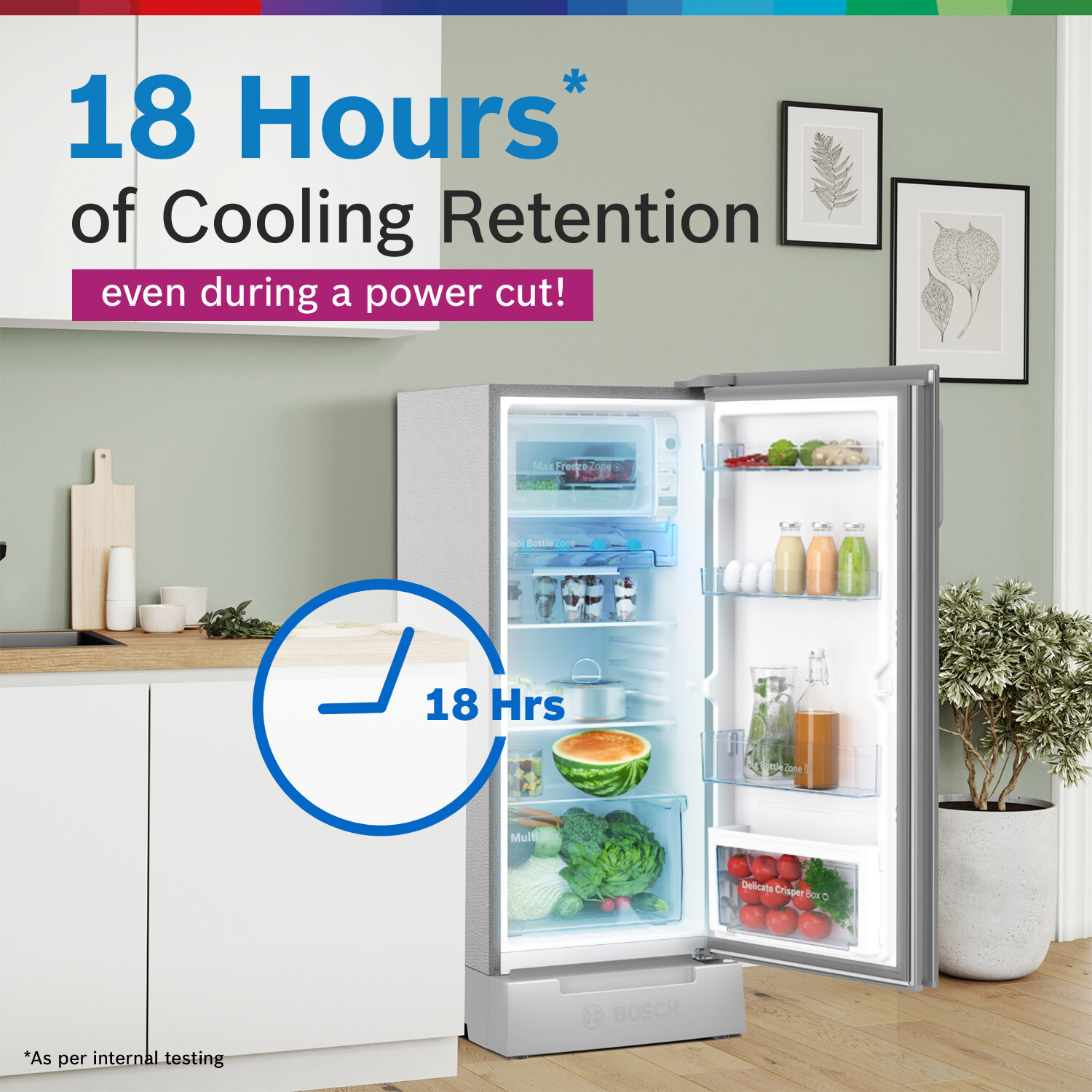 Image of BOSCH 207 L Direct Cool Single Door 3 Star Refrigerator with Base Drawer with Industrys largest vegetable box*18 Hour Cooling Retention during powercut, 2.5x Faster Cooling, Smart inverter compressor
