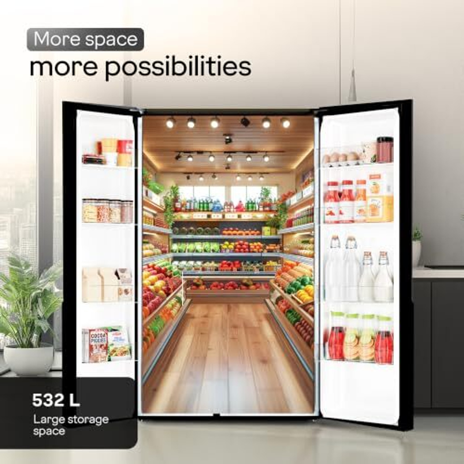 Image of Godrej 540 L Frost Free Side by Side 3 Star Refrigerator with AI Powered 4 Intelligent Modes Advanced Contol Panels Toughened Glass Door