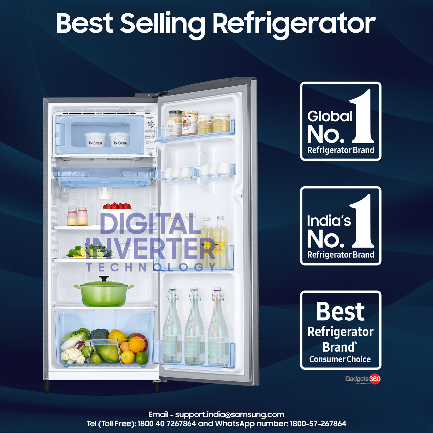 Image of Samsung 183 L Direct Cool Single Door 3 Star Refrigerator with Digital Inverter, Single Touch Defrost, 2026 Model
