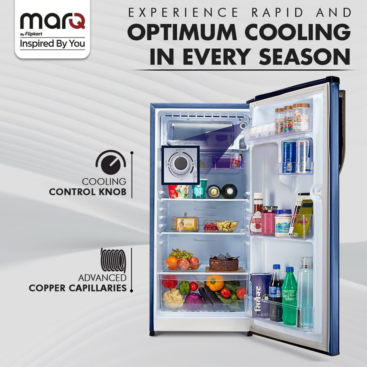 Image of MarQ by Flipkart 183 L Direct Cool Single Door 2 Star Refrigerator with Aroma Lock Technology & Toughened Glass Shelves