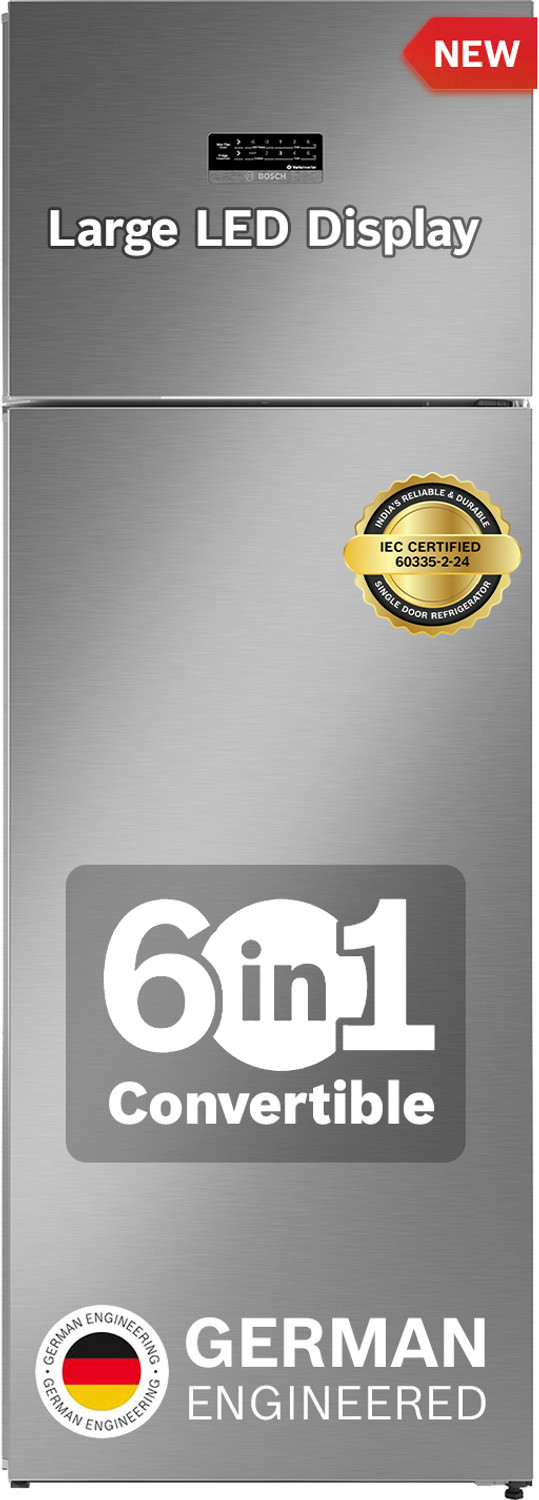 Image of BOSCH 368 L Frost Free Double Door 3 Star Convertible Refrigerator with Large LED Display, Inverter Frost Free , VitaFresh Technology for 10 Day Freshness, Integrated Handle