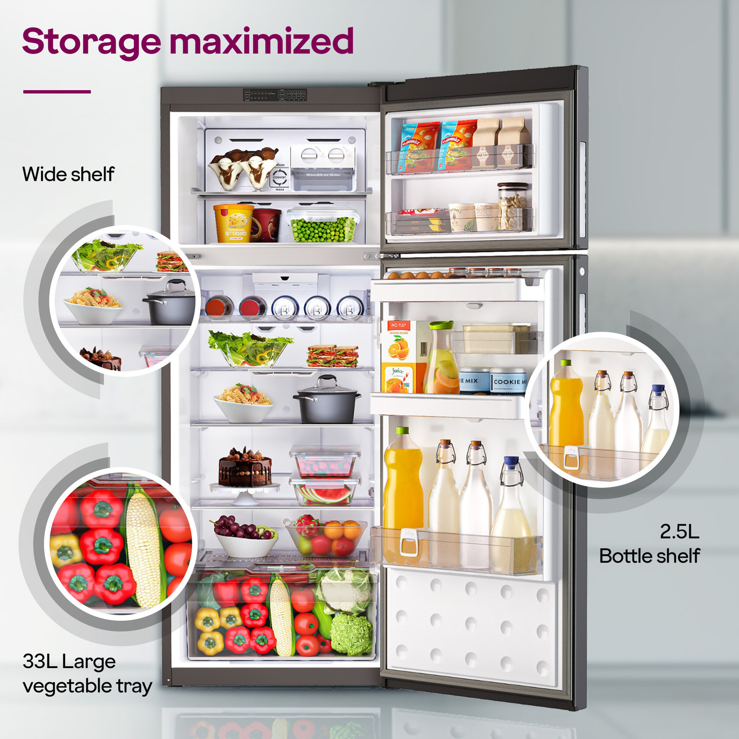 Image of Godrej 330 L Frost Free Double Door 2 Star Refrigerator with AI Powered 4-in-1 Freezer Convertible 30 Days Farm Freshness 95%+ Food Surface Disinfection