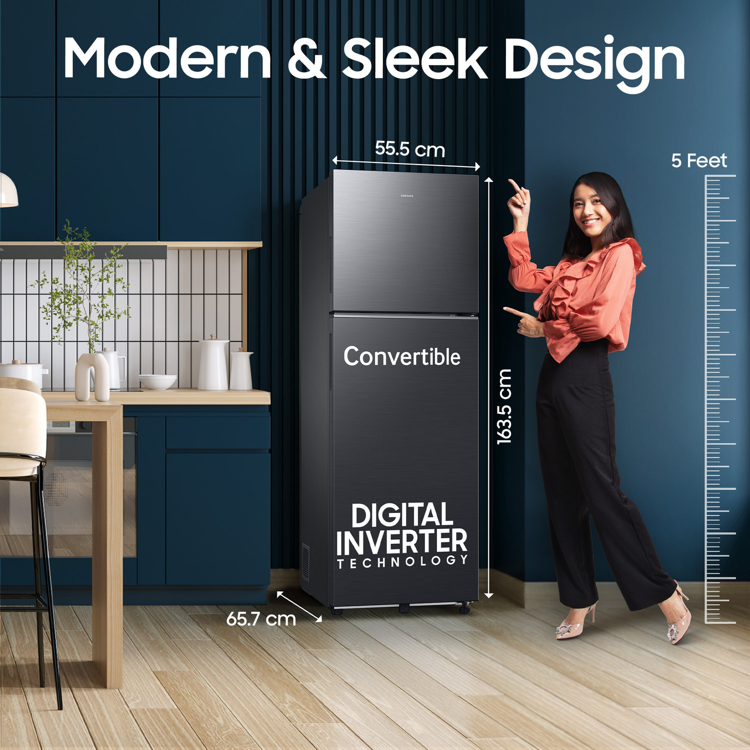 Image of Samsung 256 L Frost Free Double Door 3 Star Refrigerator with Convertible, Digital Inverter, 2026 Model