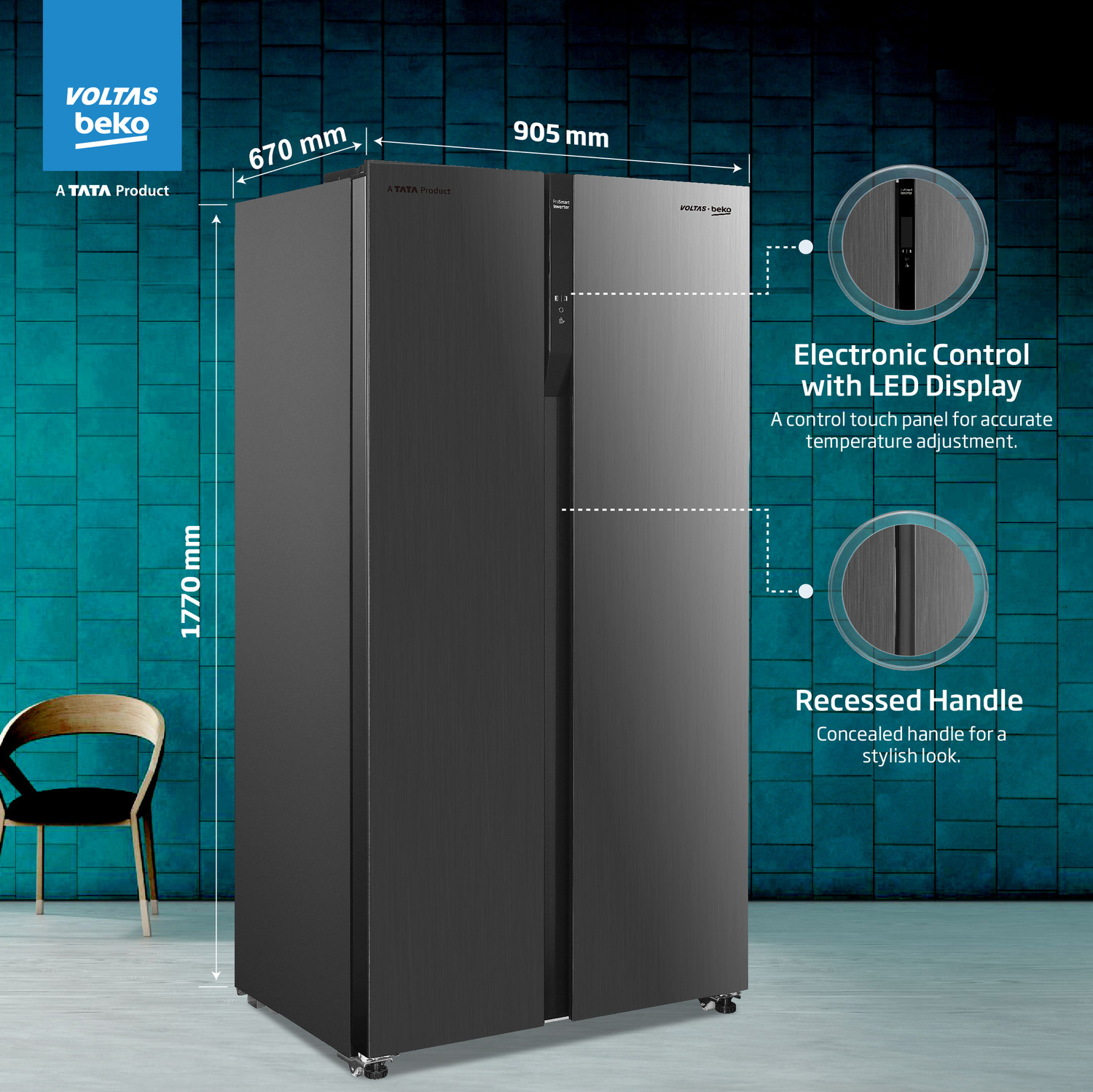 Image of Voltas Beko by A Tata Product 563 L Frost Free Side by Side Refrigerator