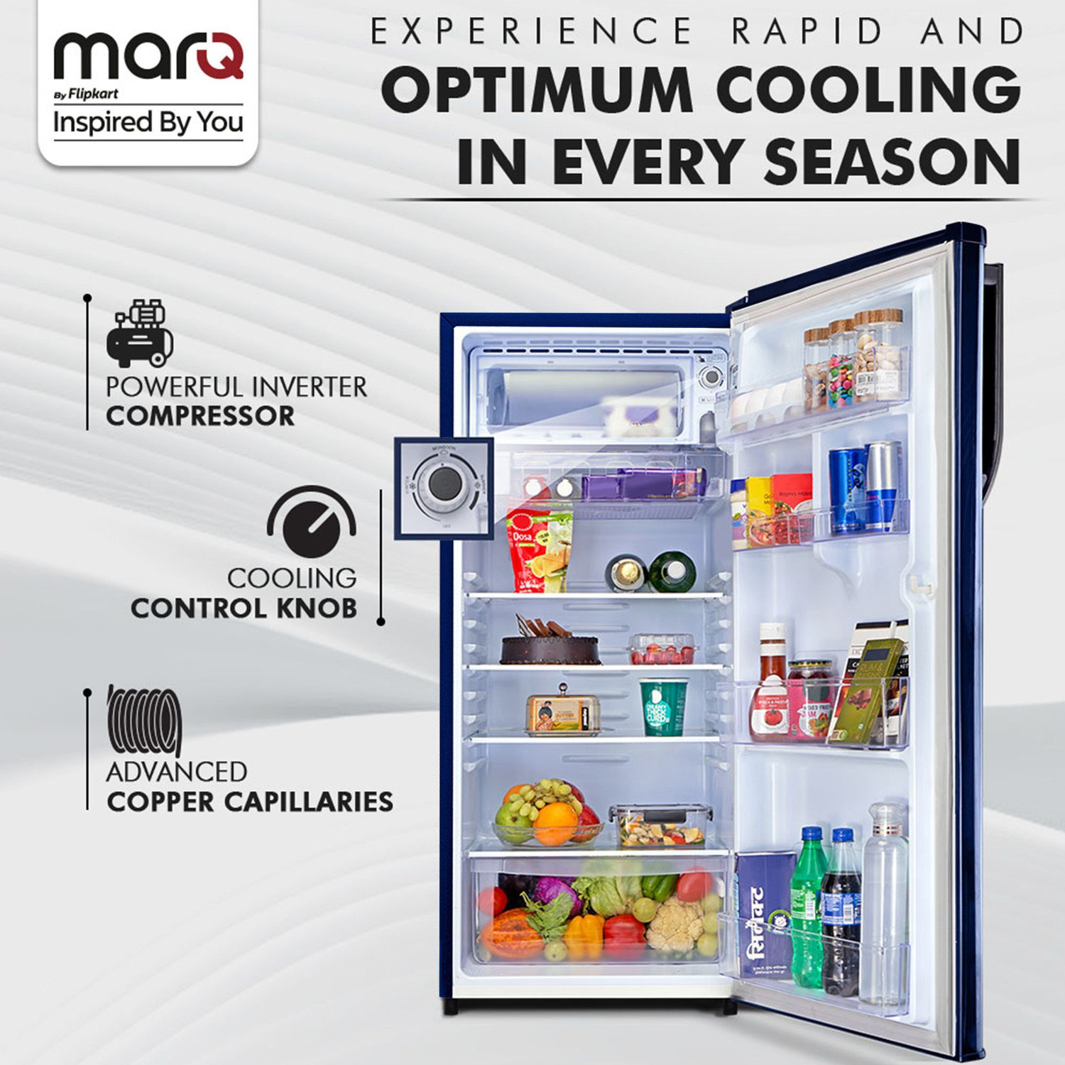 Image of MarQ by Flipkart 208 L Direct Cool Single Door 3 Star Refrigerator with Powerful Inverter Compressor & Large Vegetable Basket