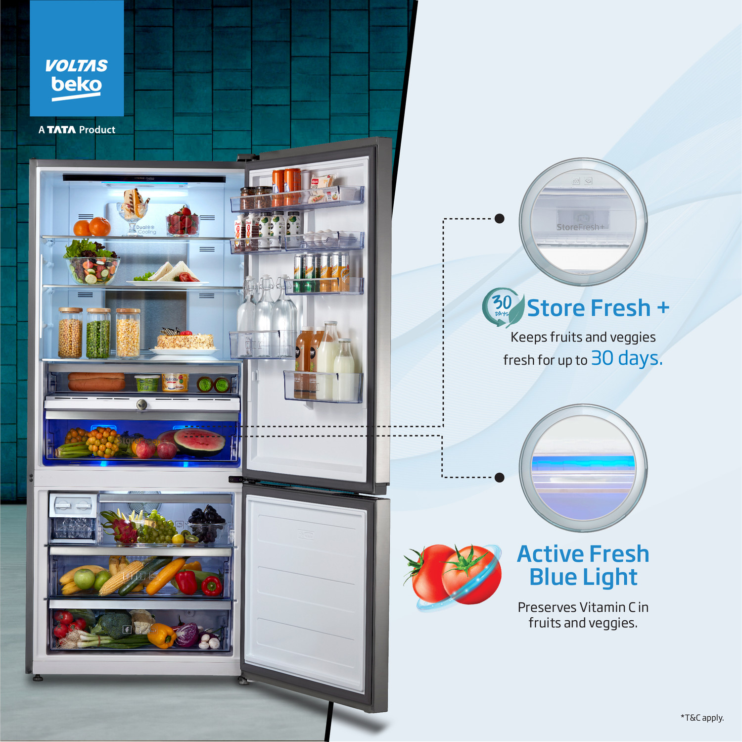 Image of Voltas Beko 695 L Frost Free Double Door Bottom Mount 2 Star Convertible Refrigerator