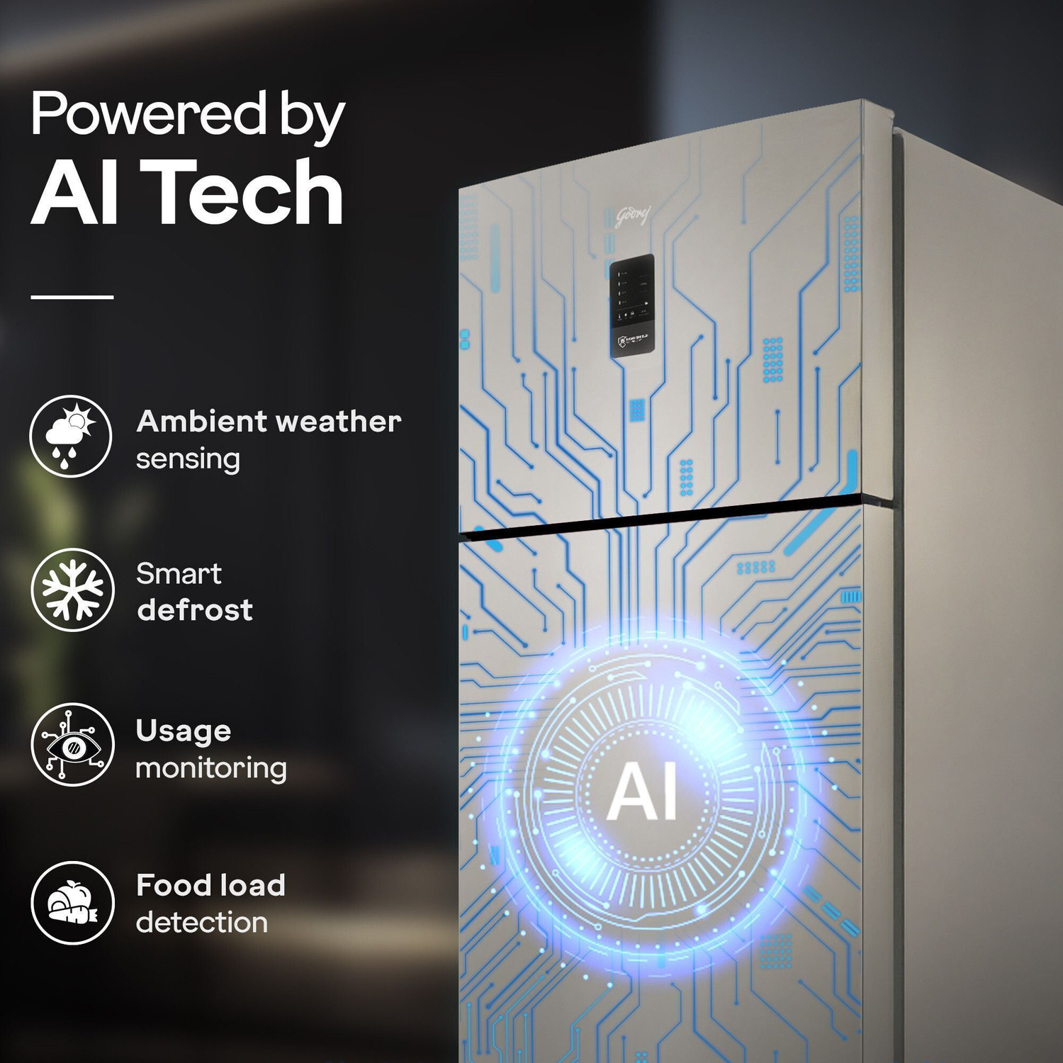 Image of Godrej 472 L Frost Free Double Door 2 Star Refrigerator with AI Tech, Digital Inverter, And 95%+ Food Surface Disinfection