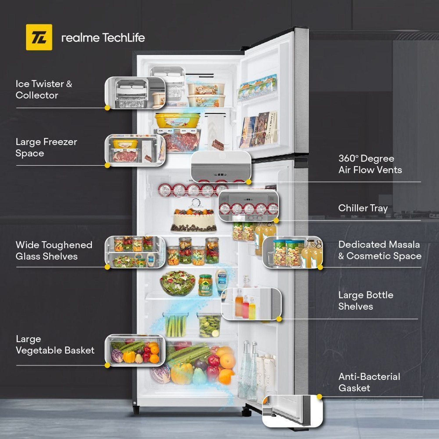 Image of realme TechLife 233 L Frost Free Double Door 1 Star Refrigerator