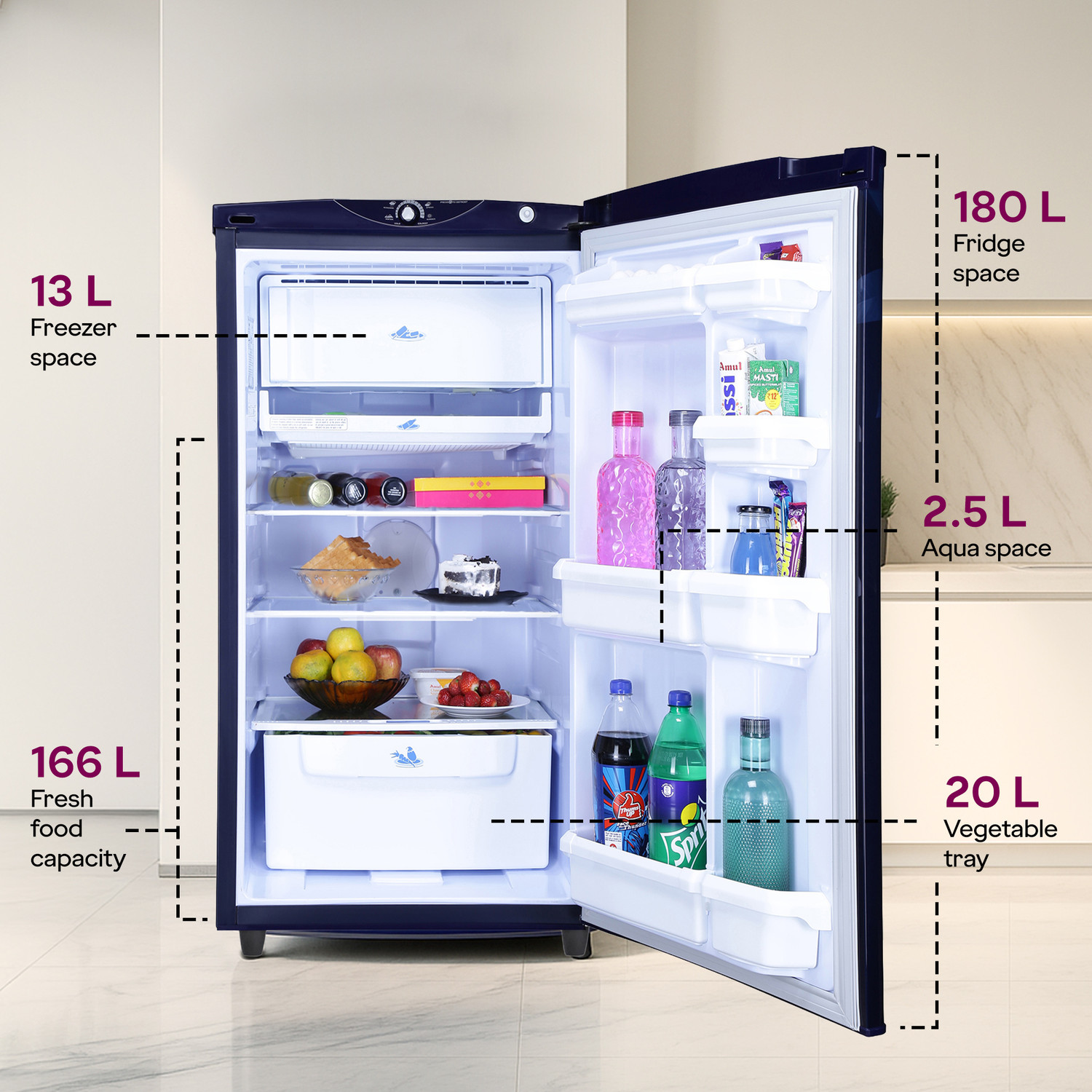 Image of Godrej 180 L Direct Cool Single Door 2 Star Refrigerator with 20L Jumbo Vegetable Tray Advanced Capillary Technology 2.5L Bottle Space