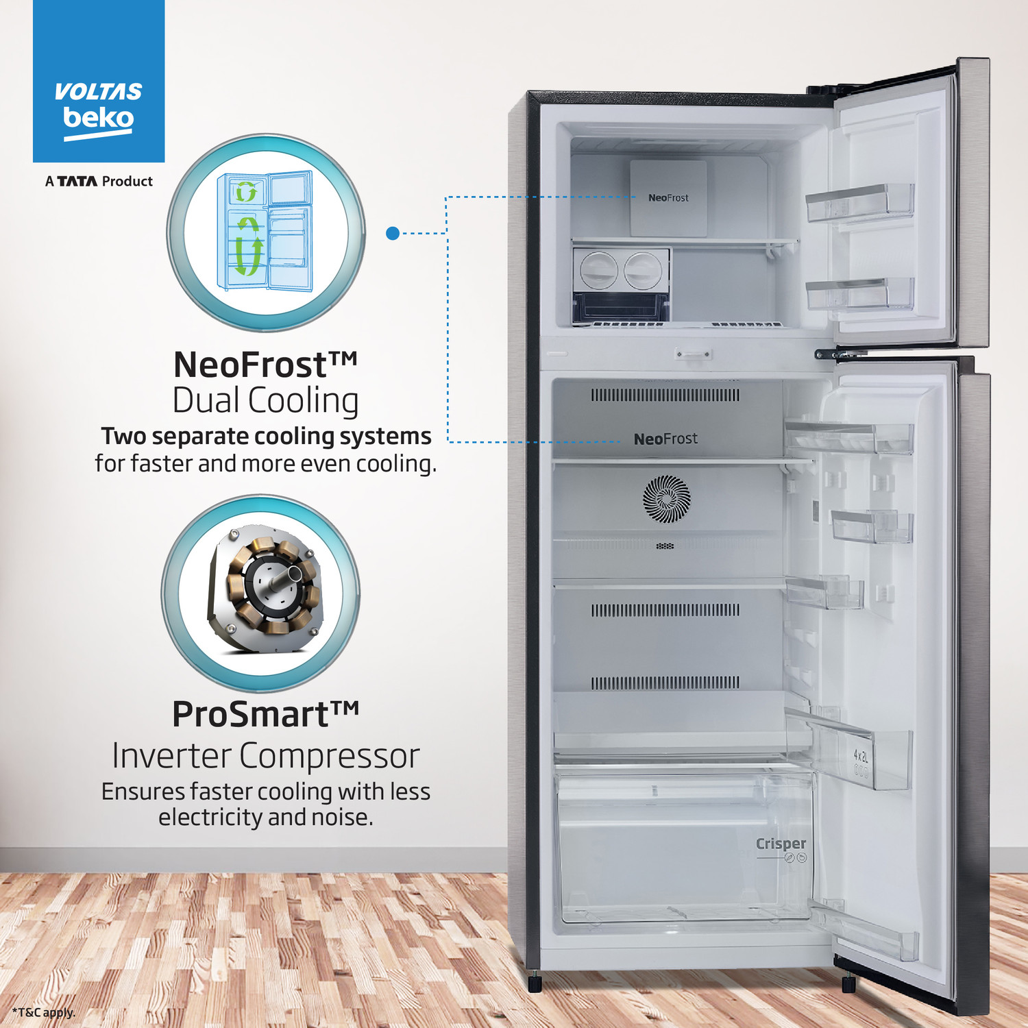 Image of Voltas Beko 243 L Frost Free Double Door 2 Star Refrigerator