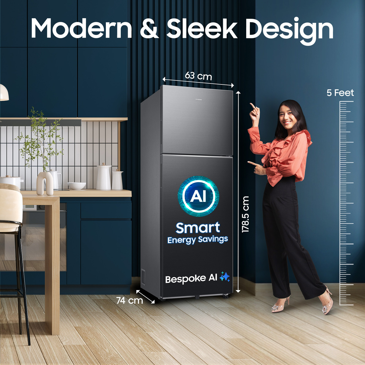 Image of Samsung 350 L Frost Free Double Door 3 Star Refrigerator with Convertible 5-in-1, Wifi Enabled, Bespoke AI, Digital Inverter, 2026 Model