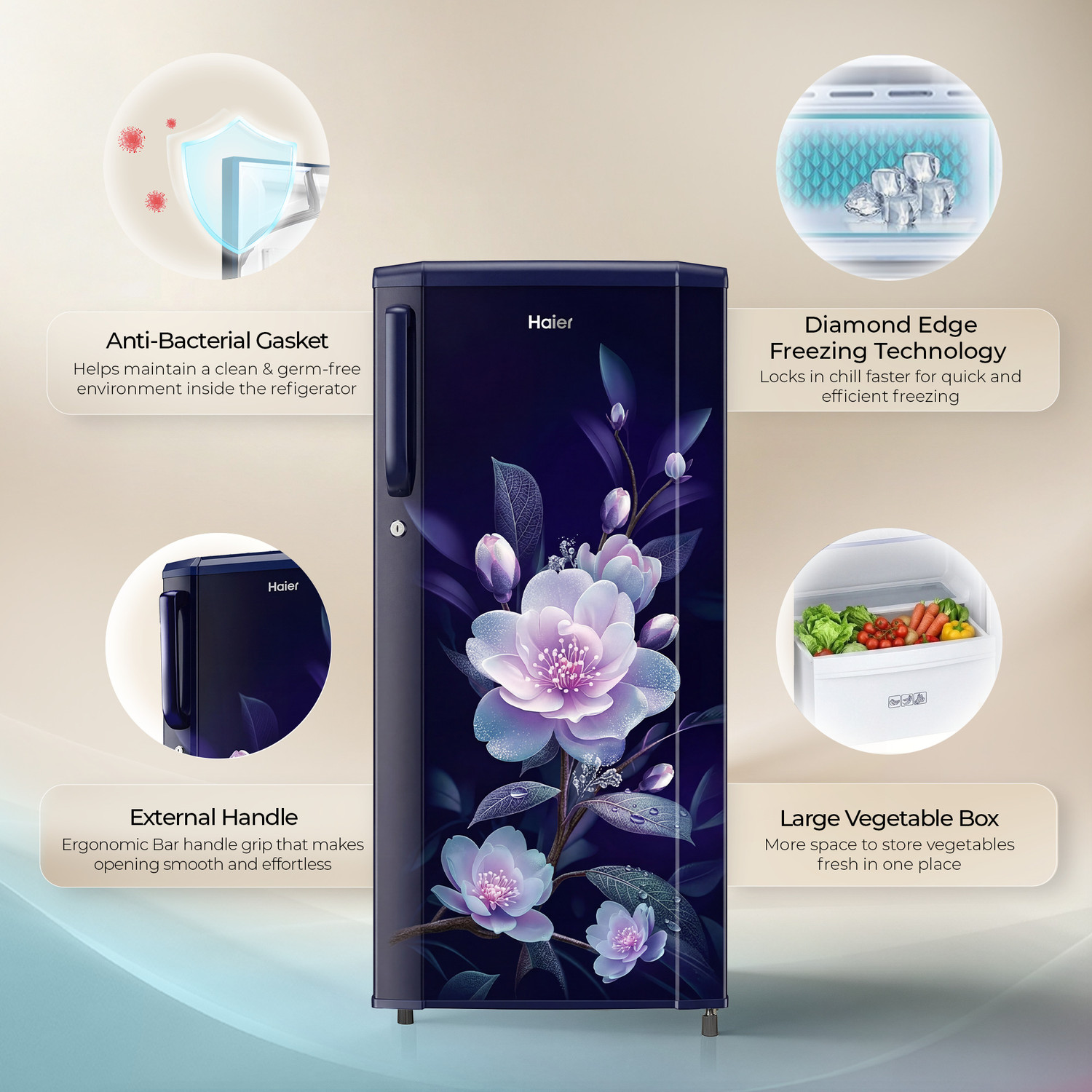 Image of Haier 165 L Direct Cool Single Door 1 Star Refrigerator with with Diamond Edge Freezing Technology, Easy Clean Back, Large Vegetable Box ( 2026 Model)