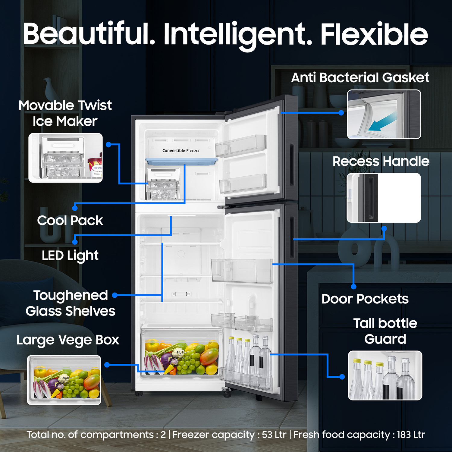 Image of Samsung 236 L Frost Free Double Door 3 Star Refrigerator with Convertible, Digital Inverter, 2026 Model