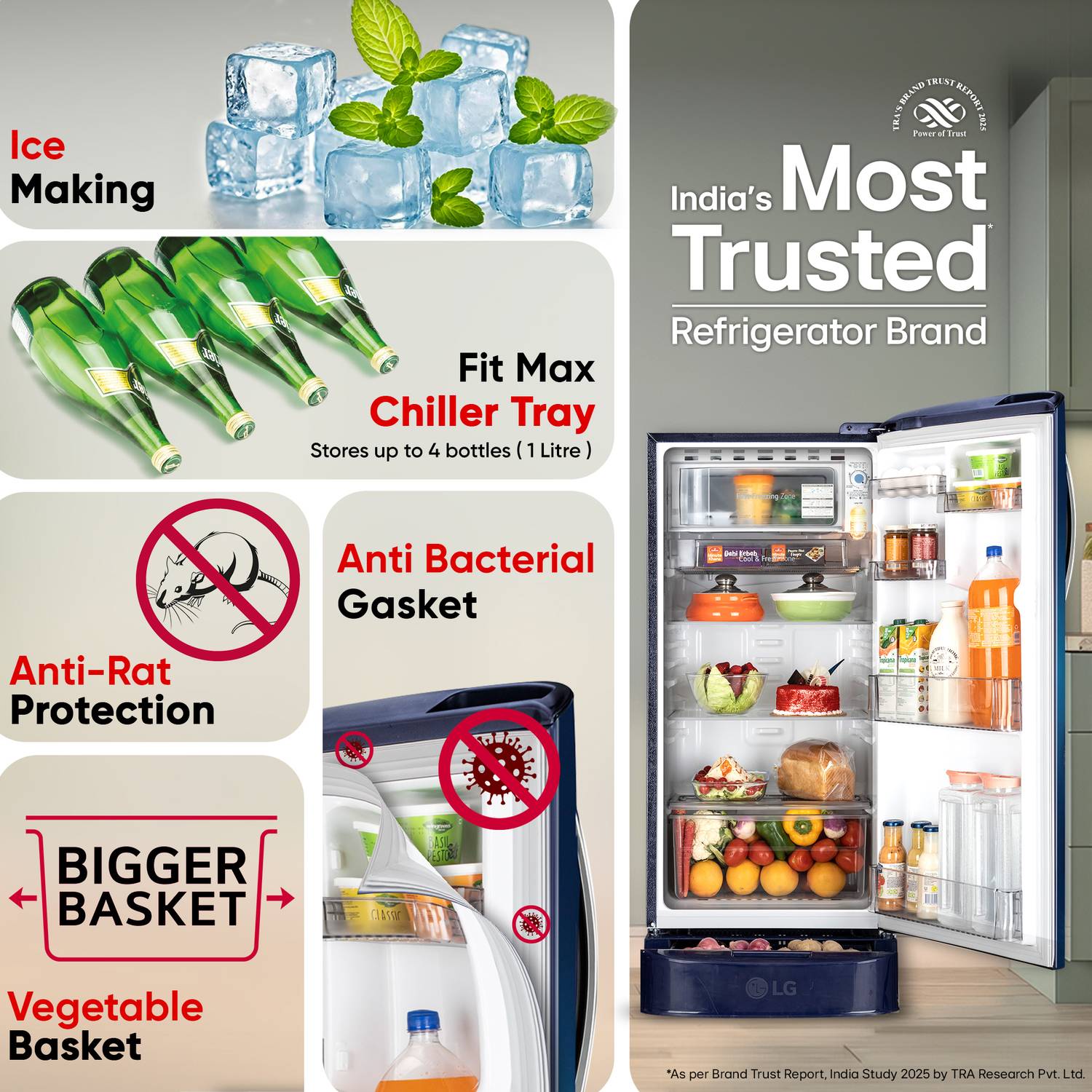 LG 185 L Direct Cool Single Door 5 Star Refrigerator - Image 4