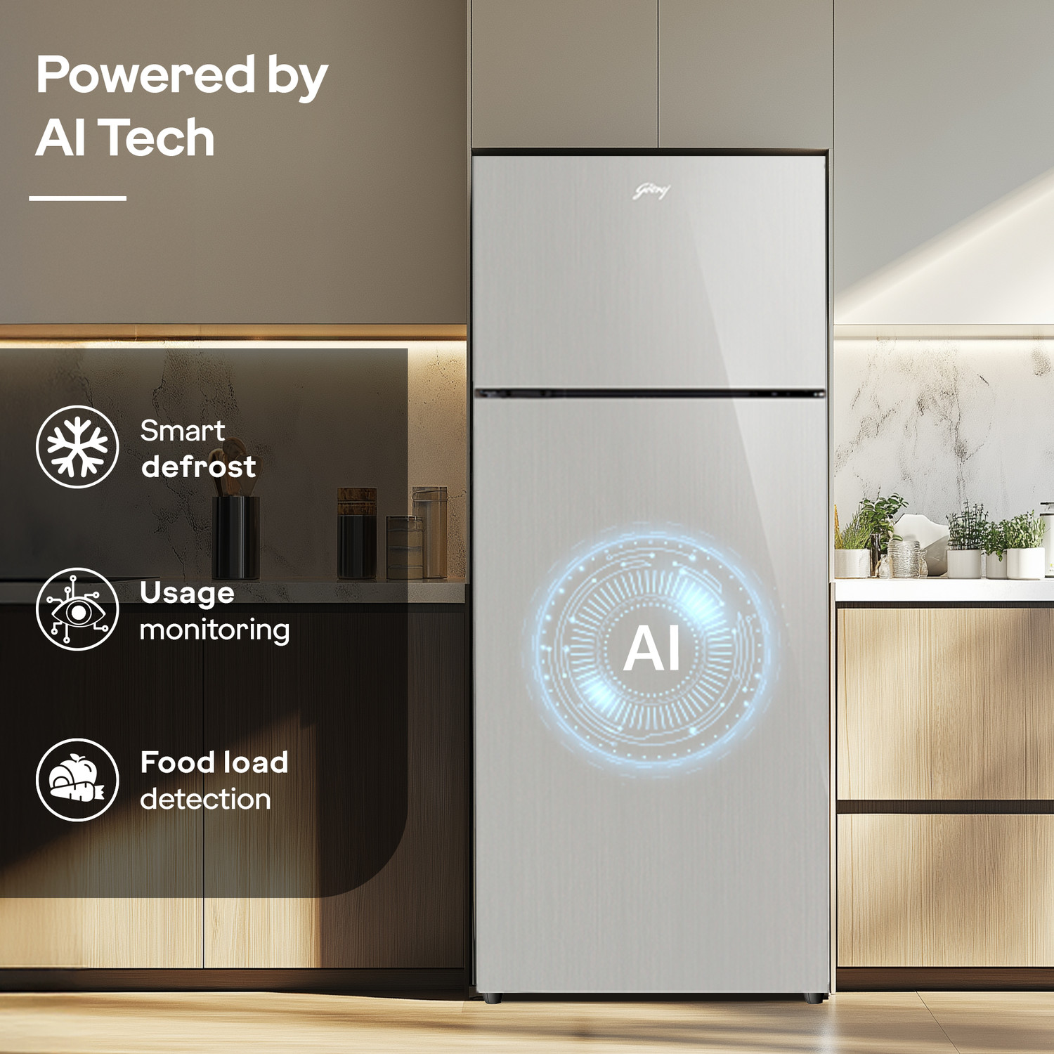 Image of Godrej 308 L Frost Free Double Door 2 Star Refrigerator with AI Powered 4-in-1 Freezer Convertible 30 Days Farm Freshness 95%+ Food Surface Disinfection